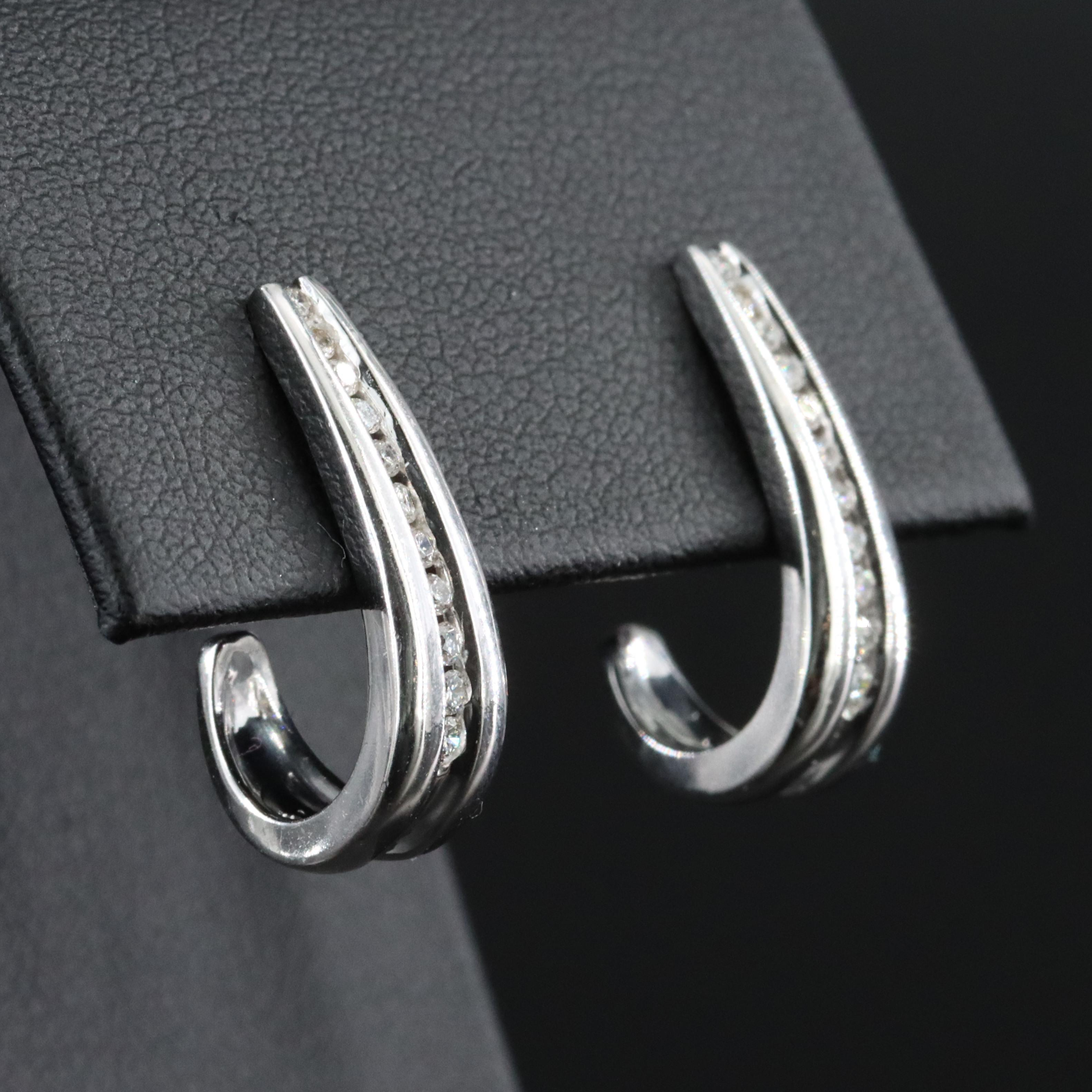 14K Diamond J Hoop Earrings