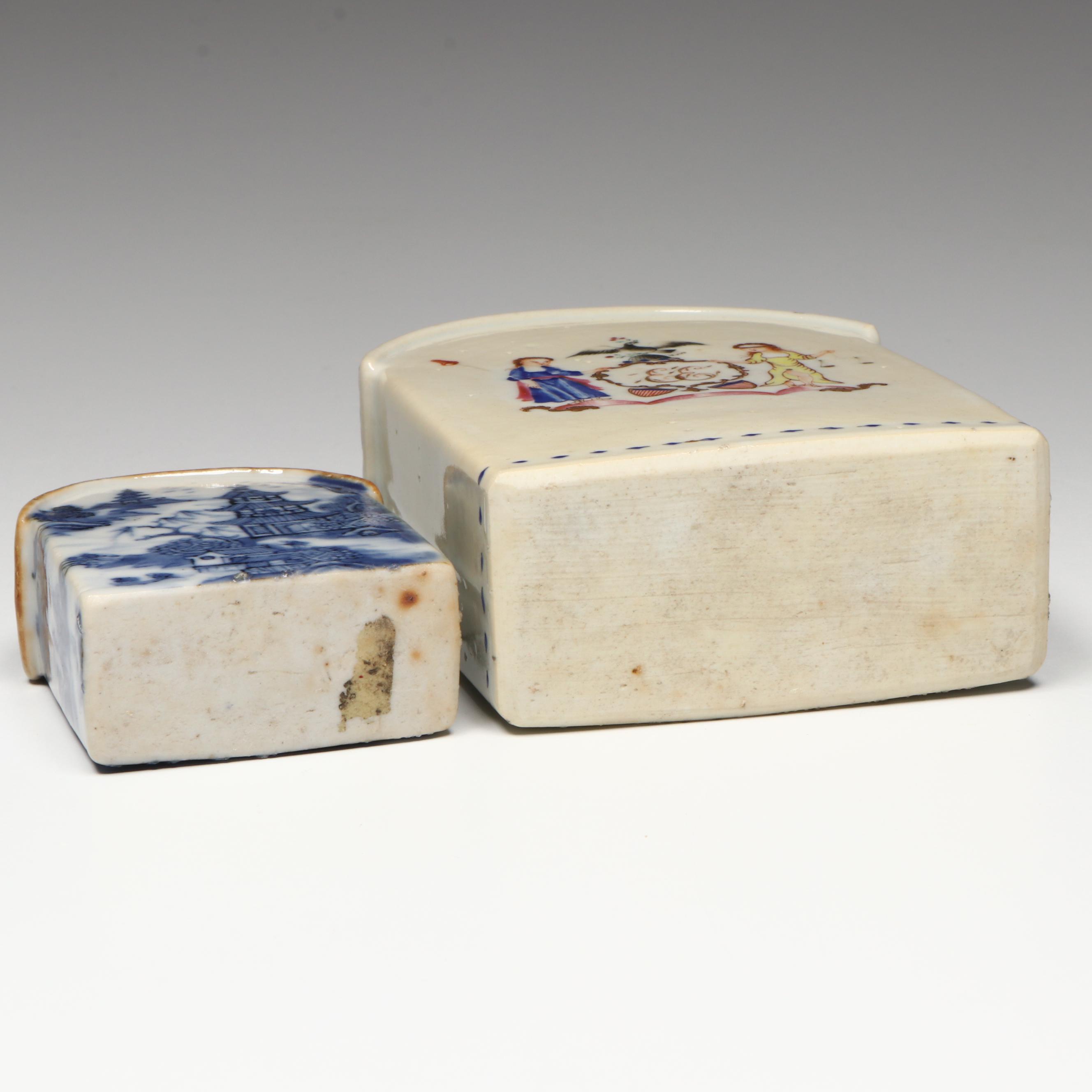 Chinese Export Armorial and Blue on White Porcelain Tea Caddies, 18th and 19th C