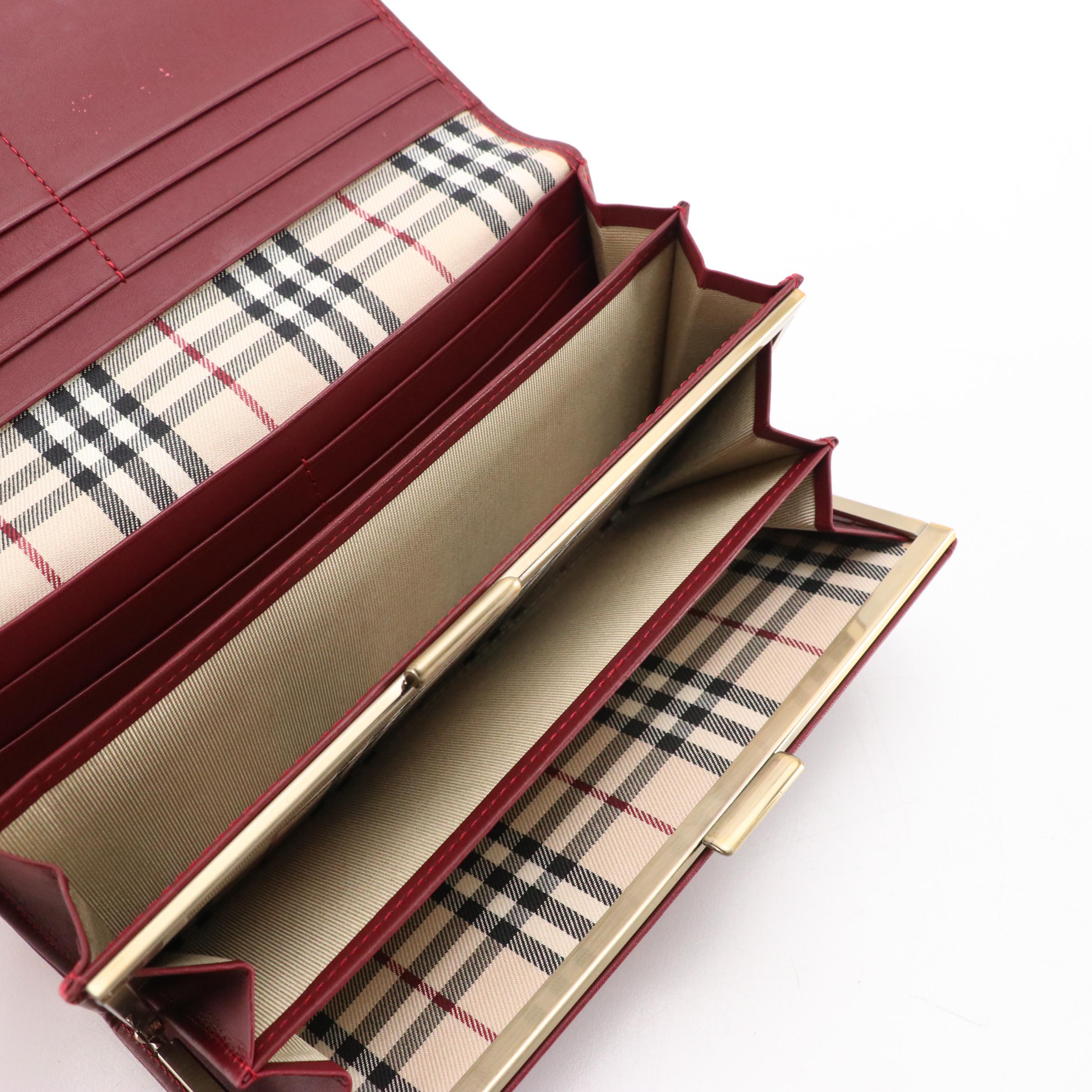 Burberry Front-Flap Accordion Wallet in Merlot Red Calfskin Leather