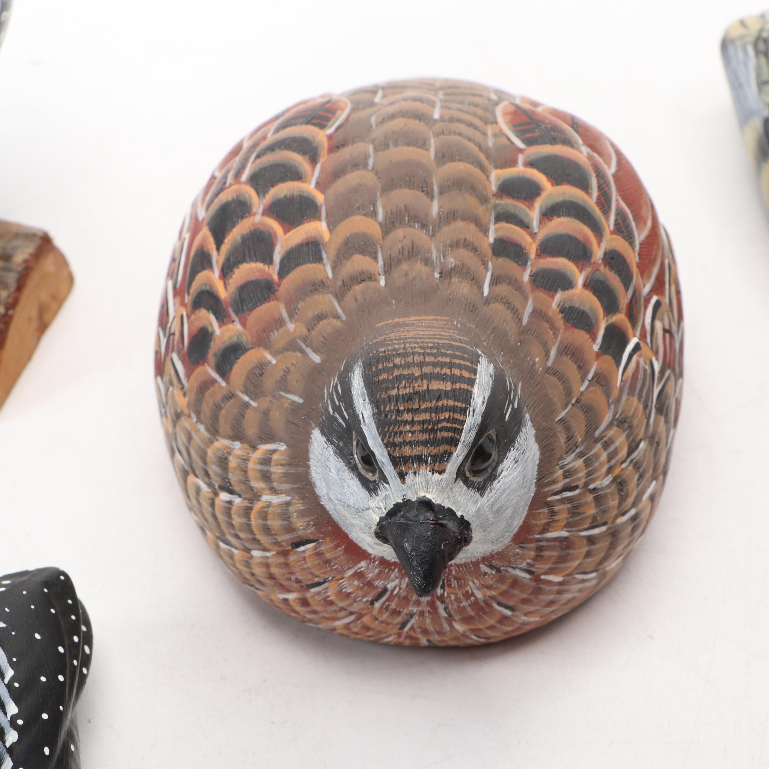 Hand-Painted Wood Northern Bobwhite Quails and Ducks
