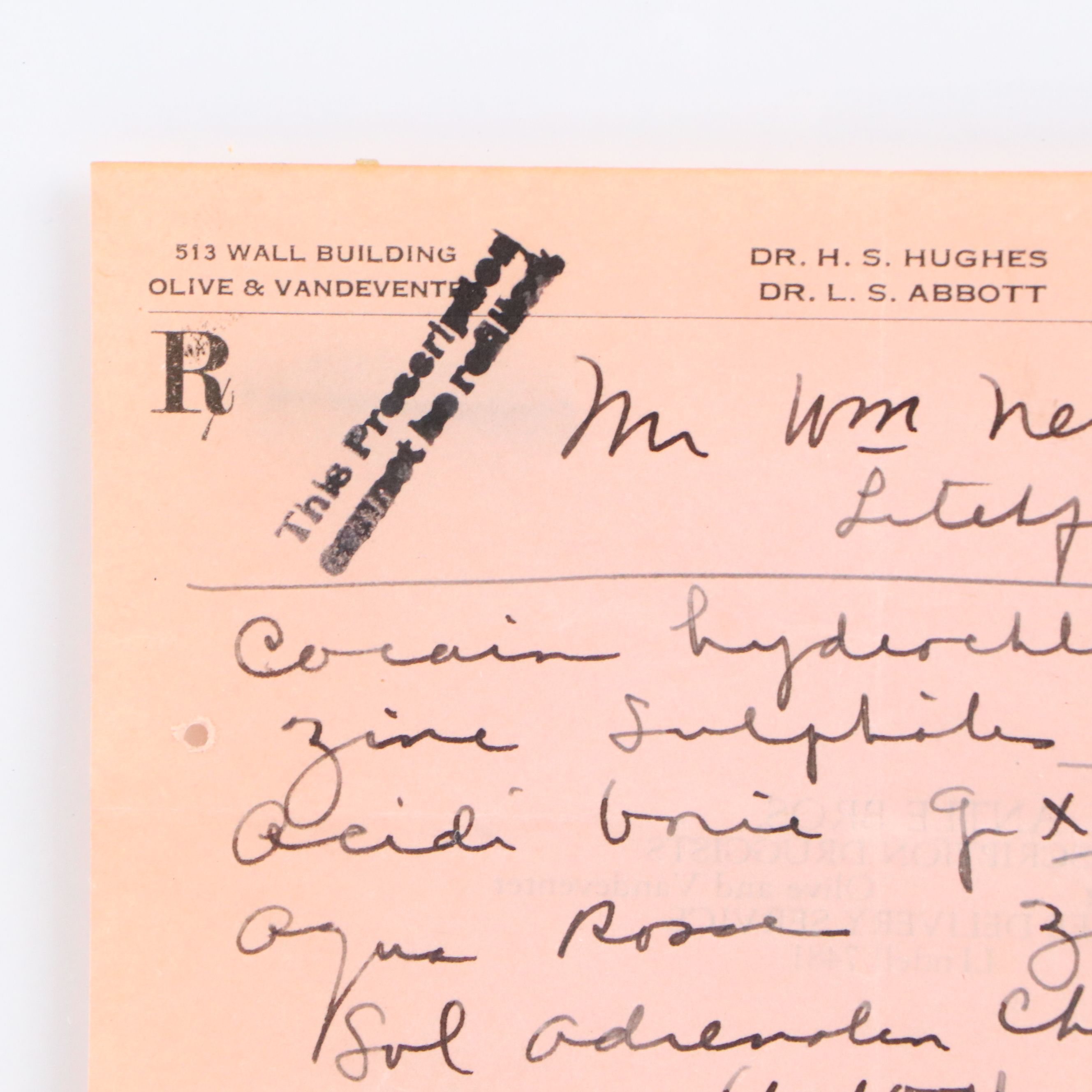 Prescription Form for Cocaine Hydrochloride, 1929