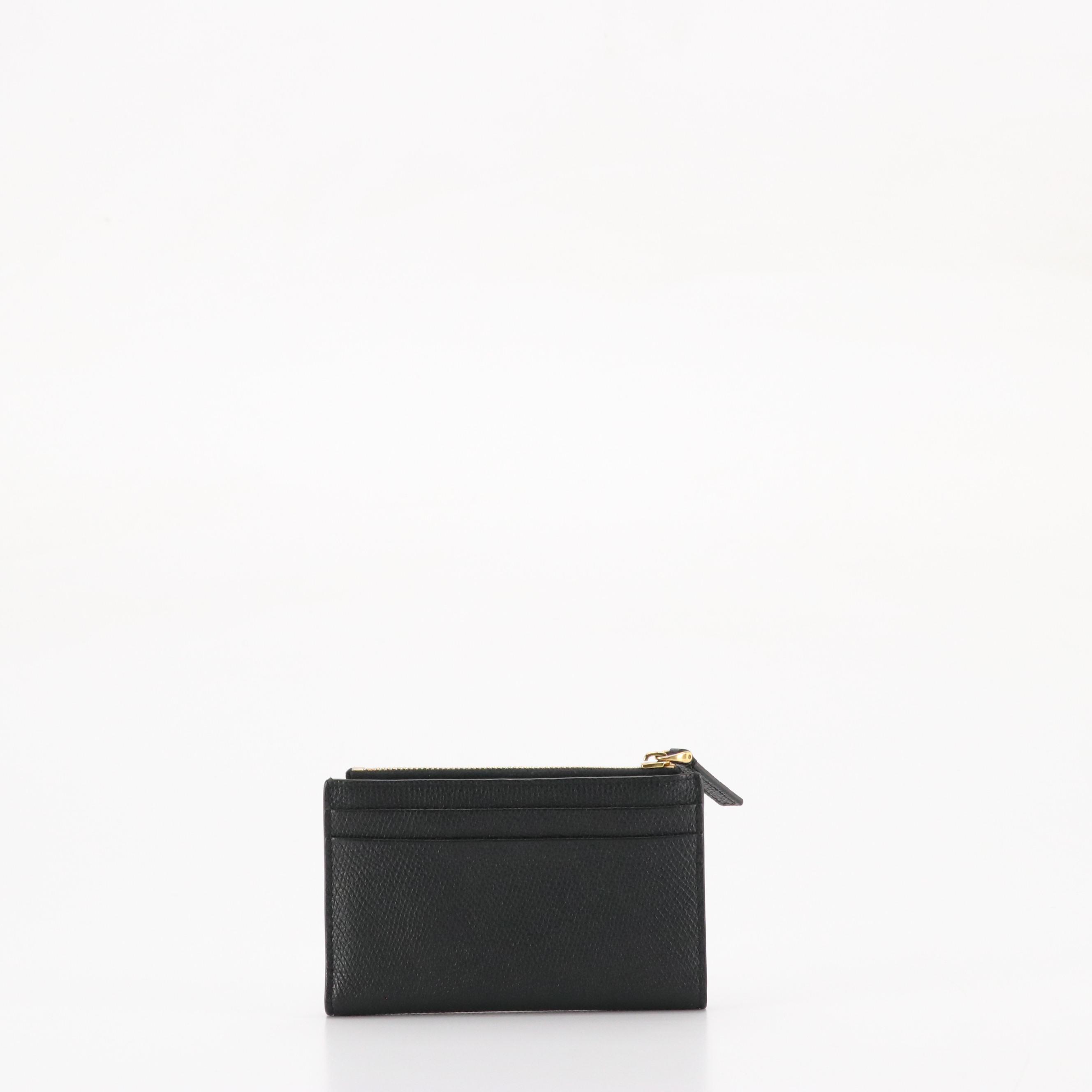 Valentino Garavani Black Calfskin Grain Leather Compact Wallet