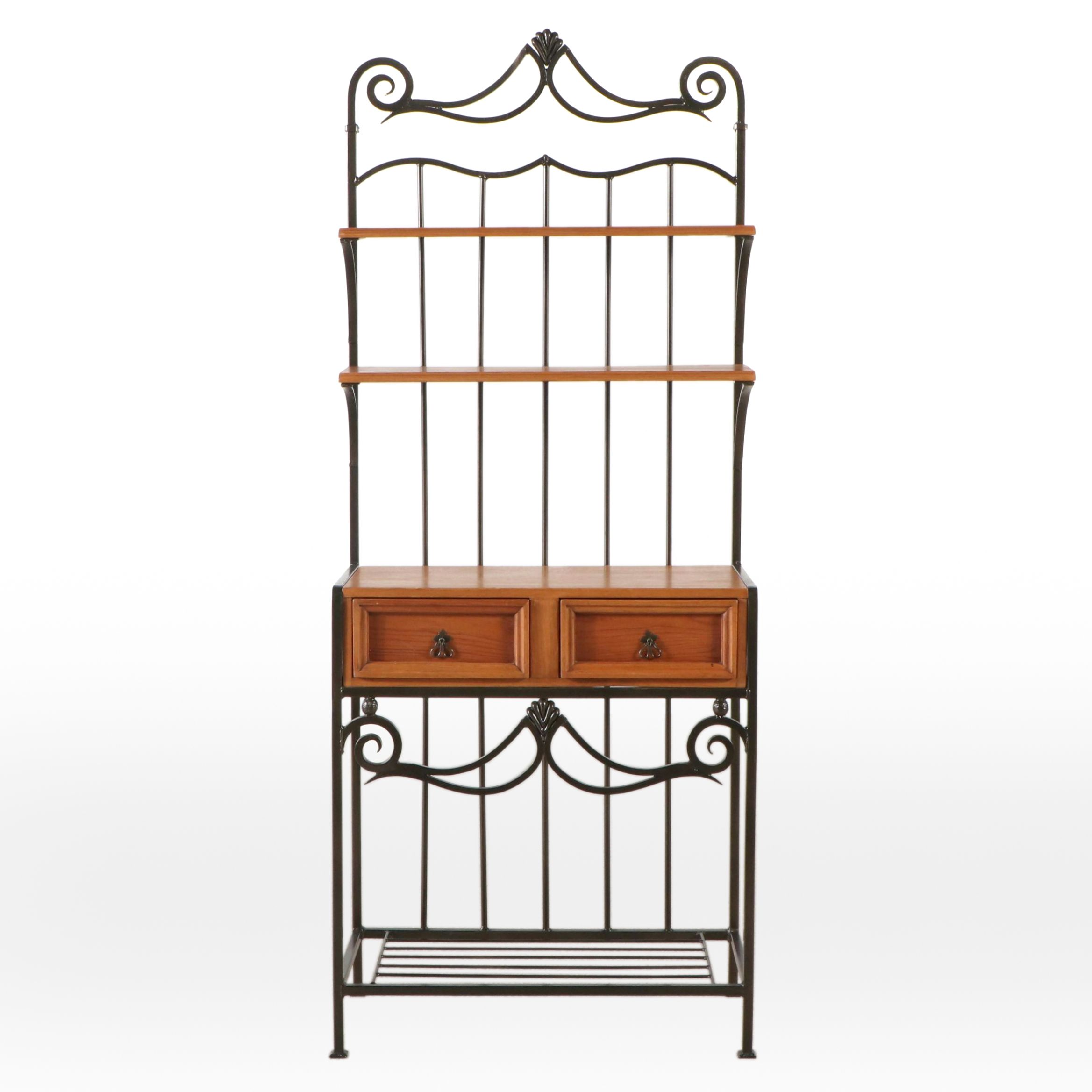 Wrought Iron Baker's Rack with Wood  Shelves