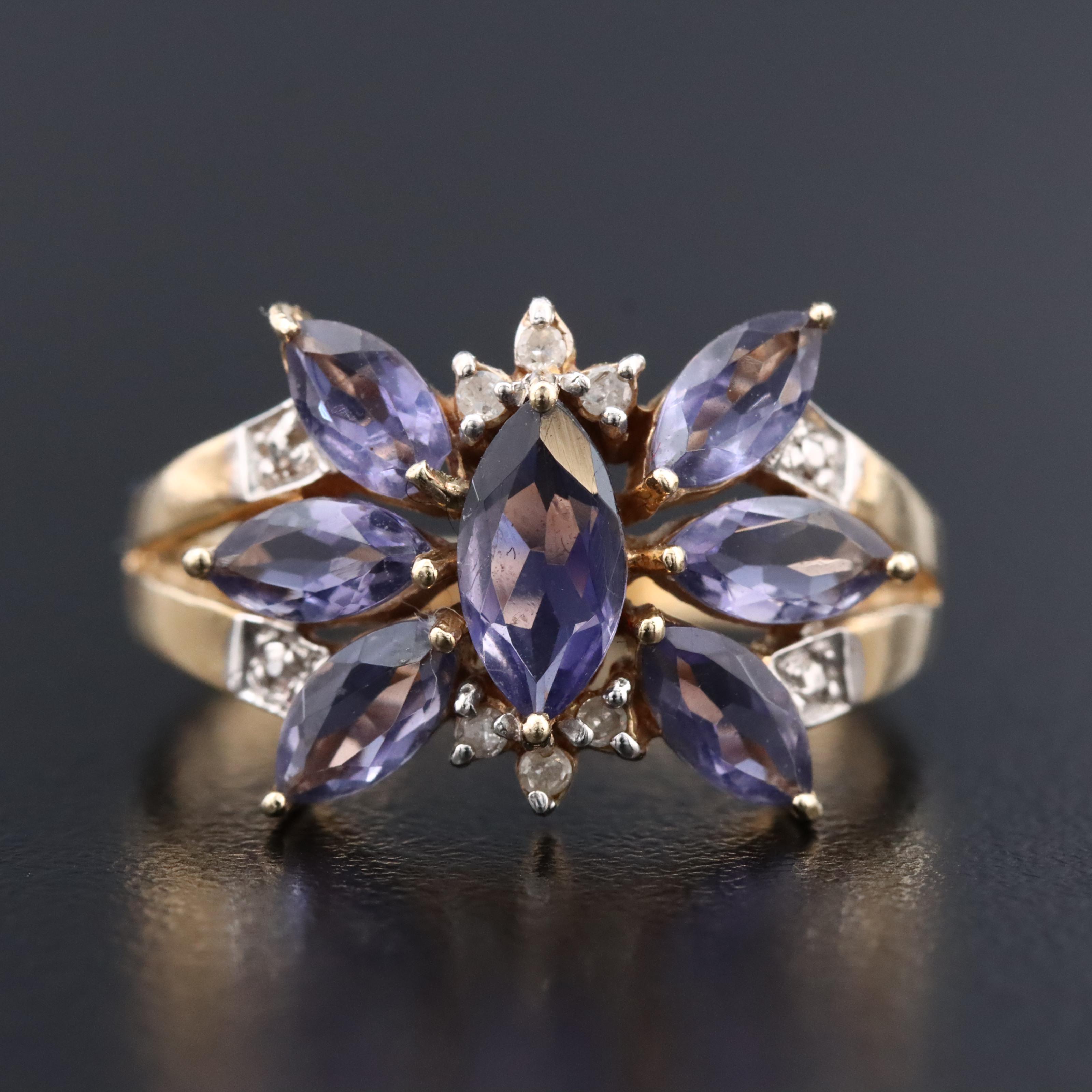 14K Iolite and Diamond Ring
