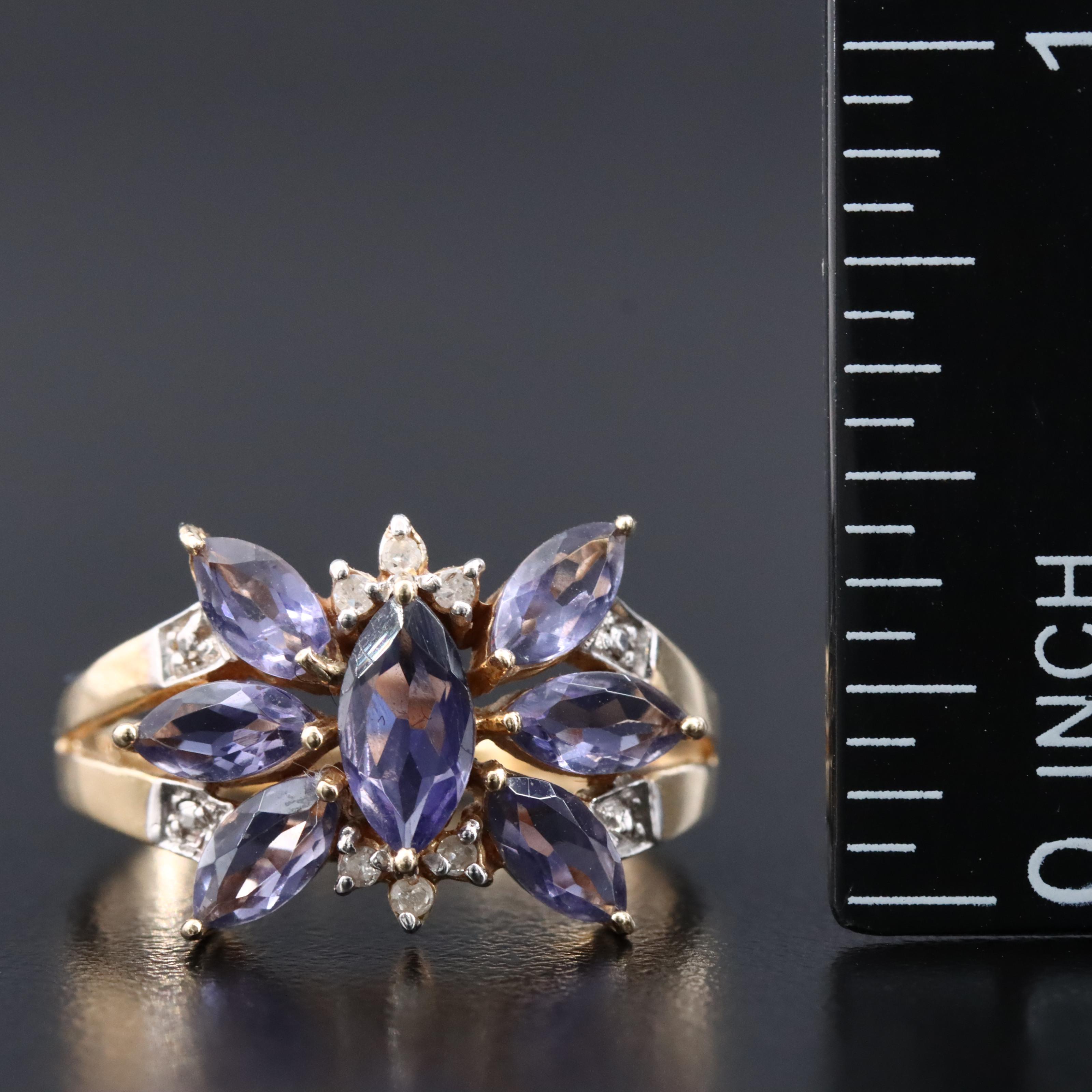 14K Iolite and Diamond Ring