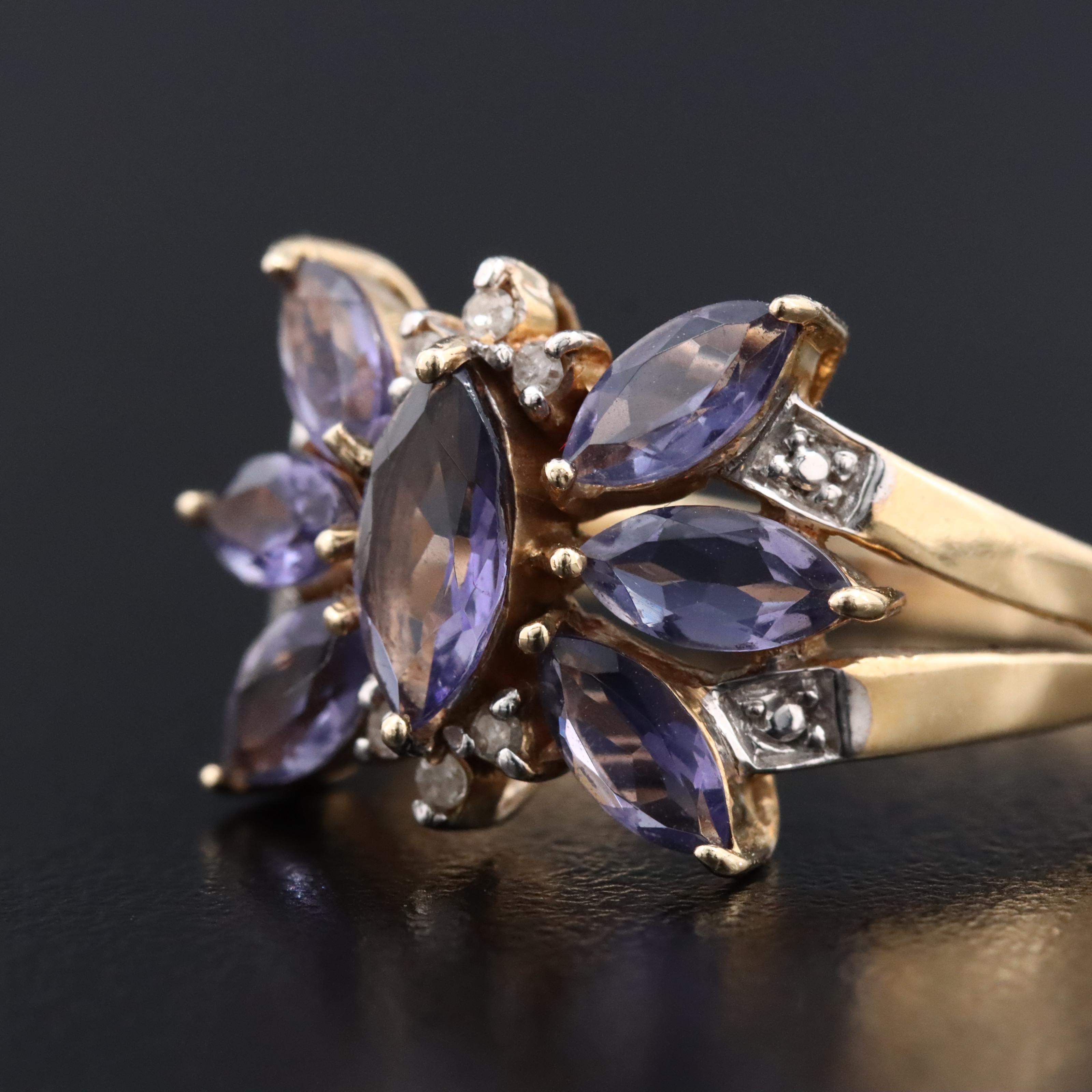 14K Iolite and Diamond Ring