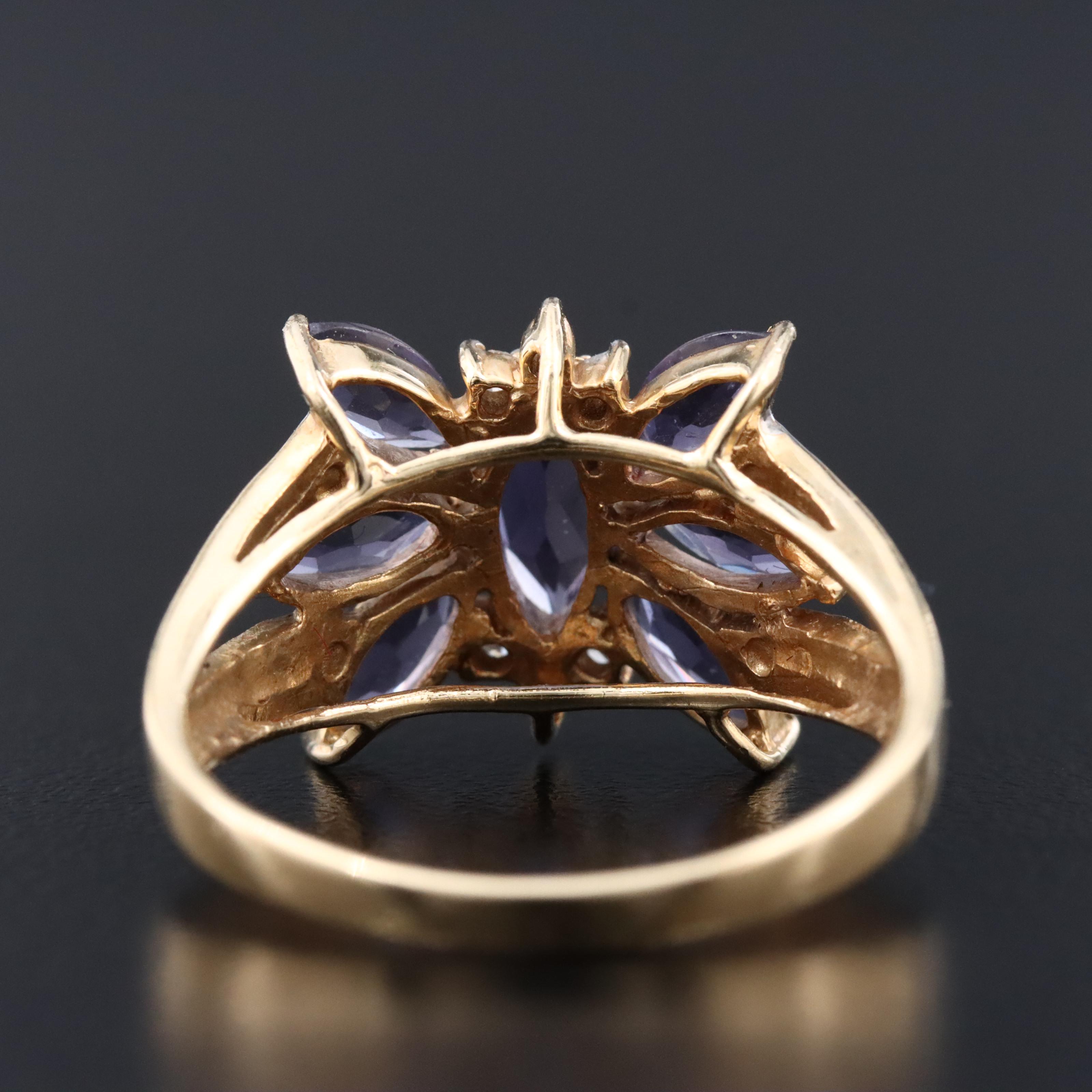 14K Iolite and Diamond Ring
