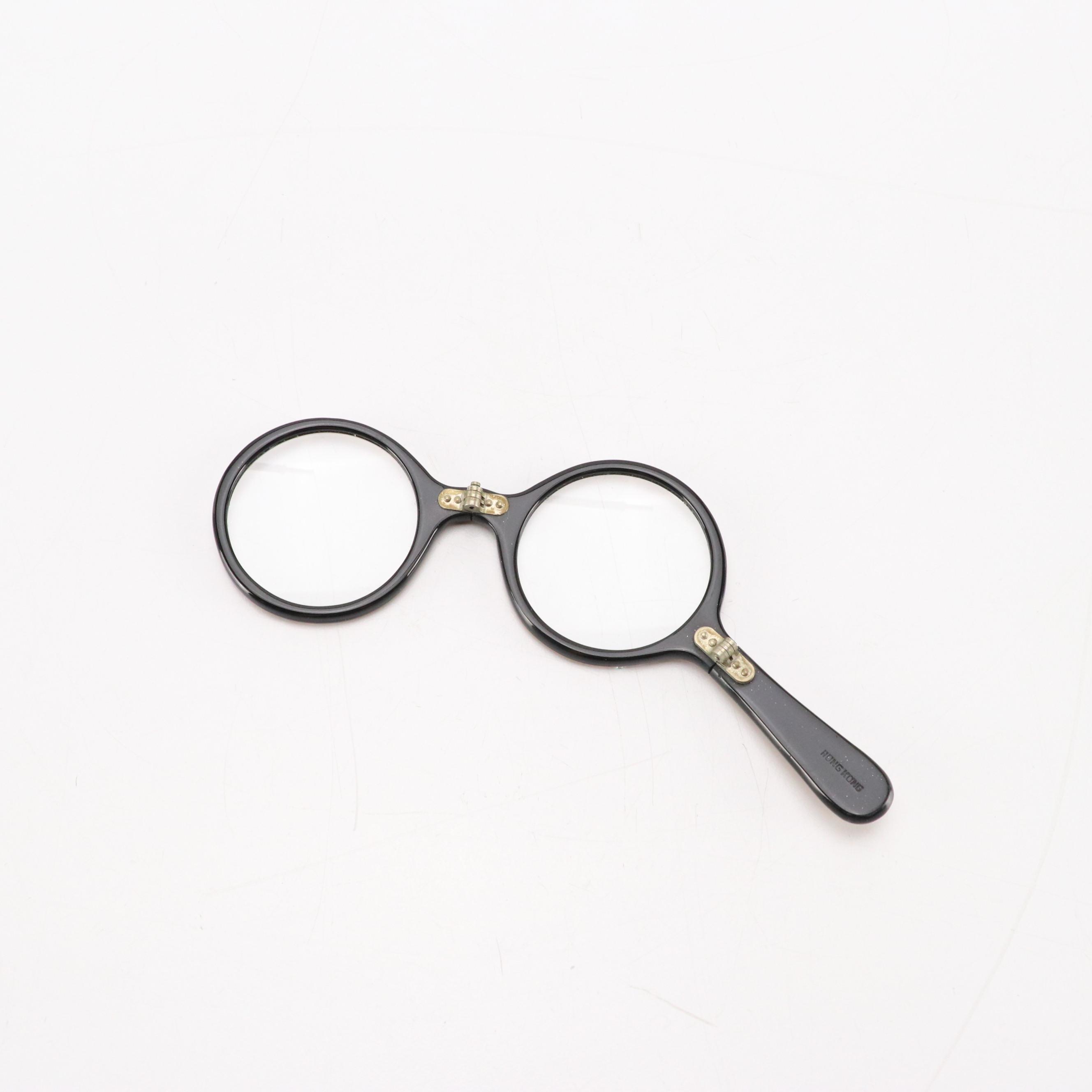 Folding Lorgnette Rhinestone Readers with Silk Jacquard Soft Case