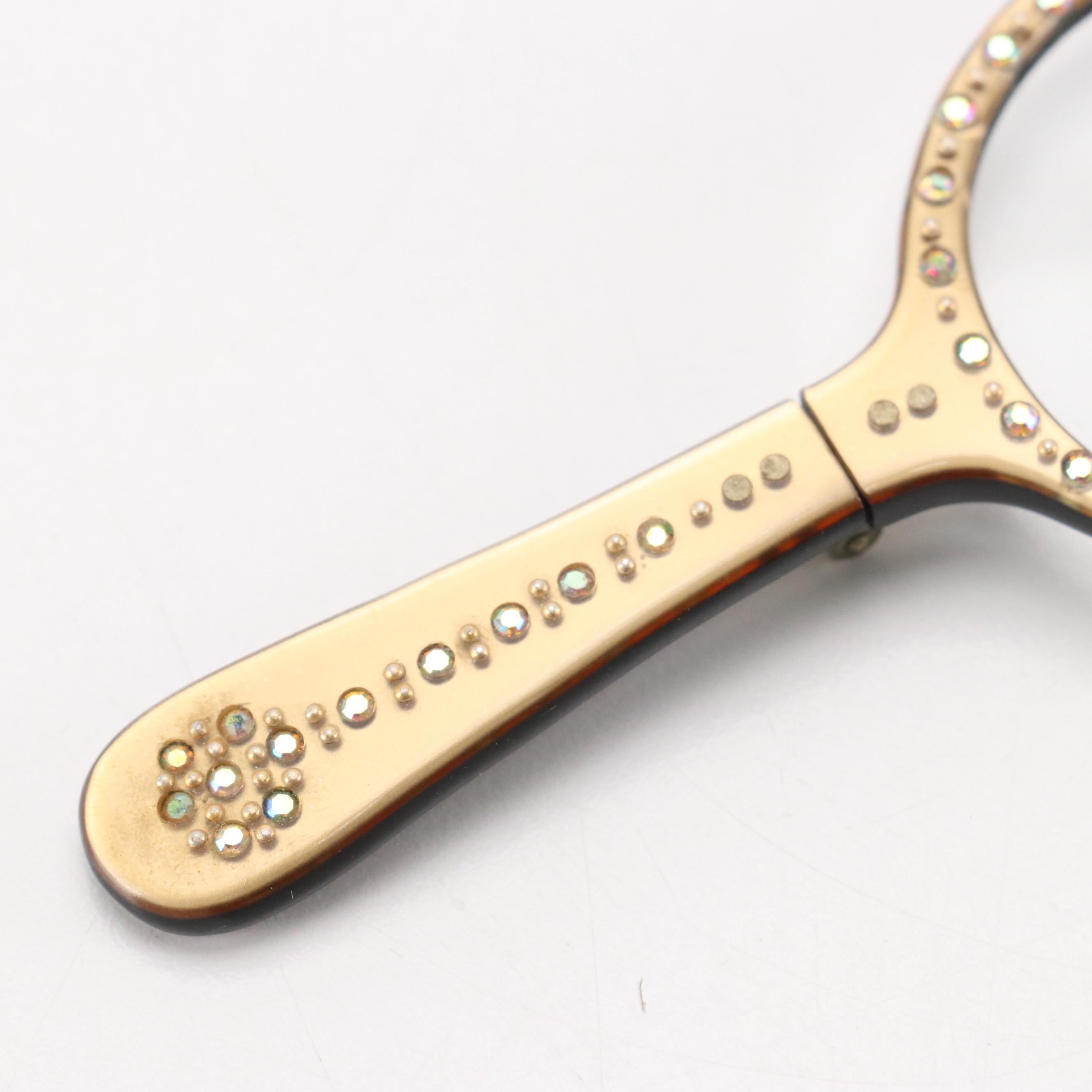 Folding Lorgnette Rhinestone Readers with Silk Jacquard Soft Case