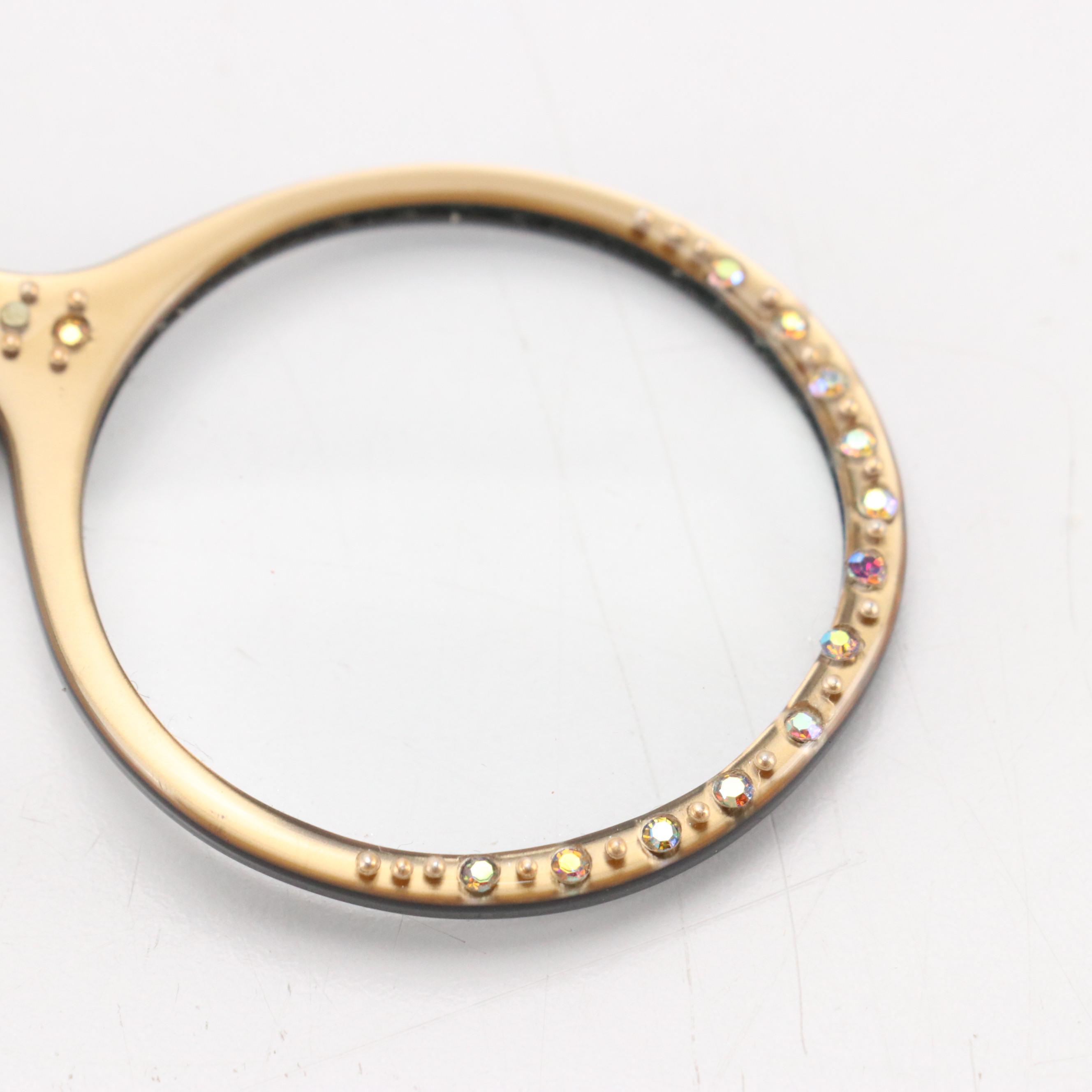 Folding Lorgnette Rhinestone Readers with Silk Jacquard Soft Case