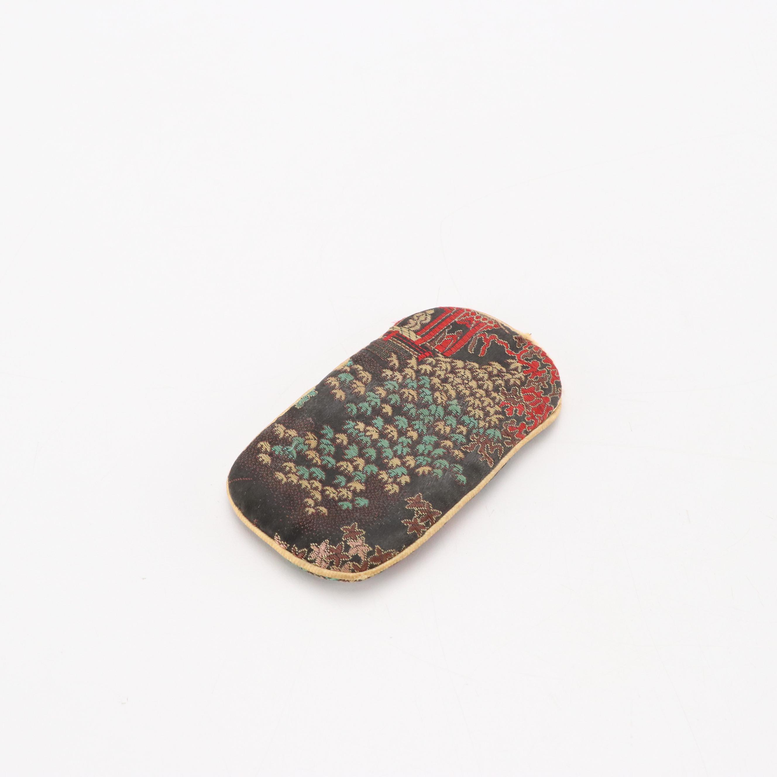 Folding Lorgnette Rhinestone Readers with Silk Jacquard Soft Case