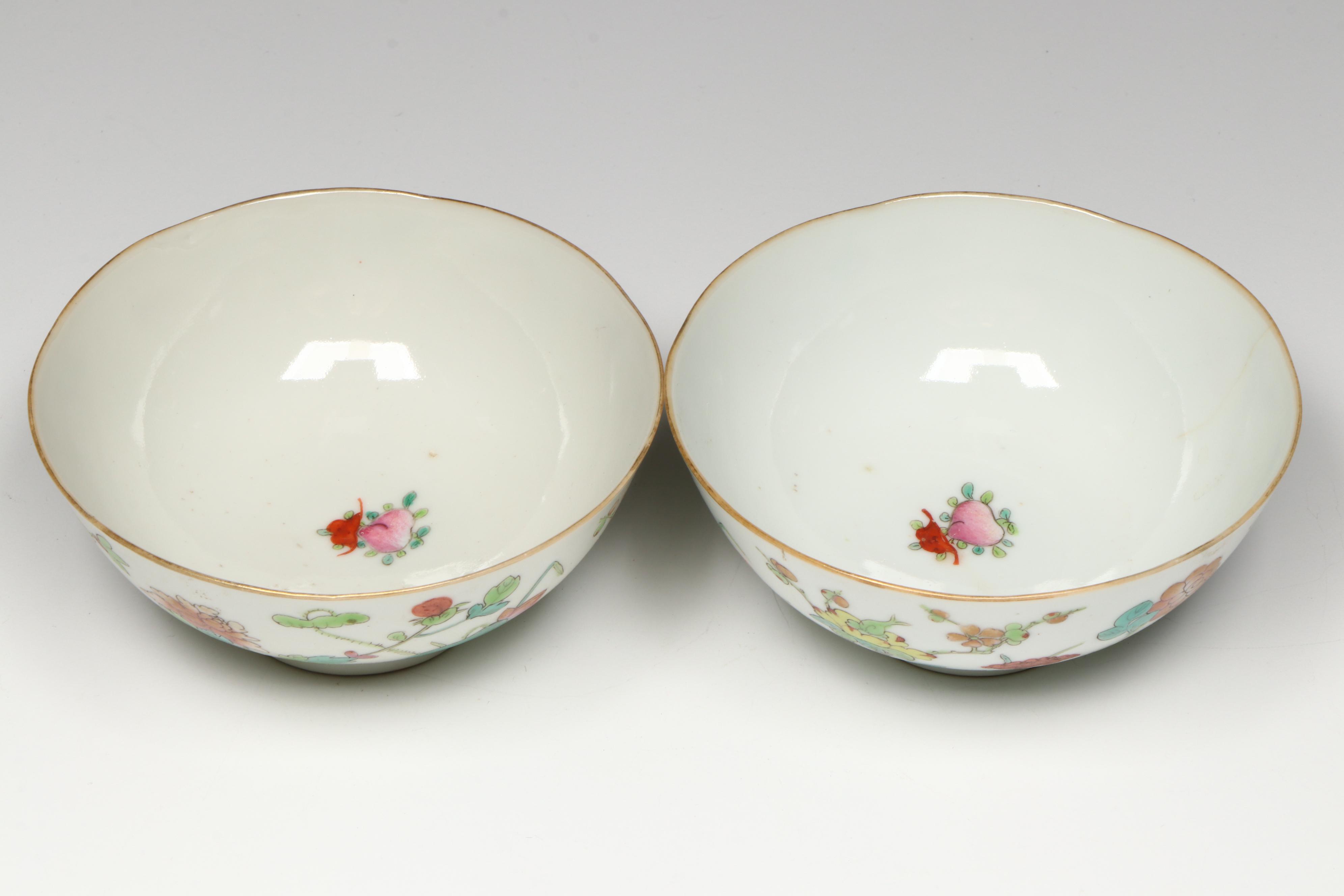 Antique Chinese Export Famille Rose Porcelain Tea Bowls, 19th Century