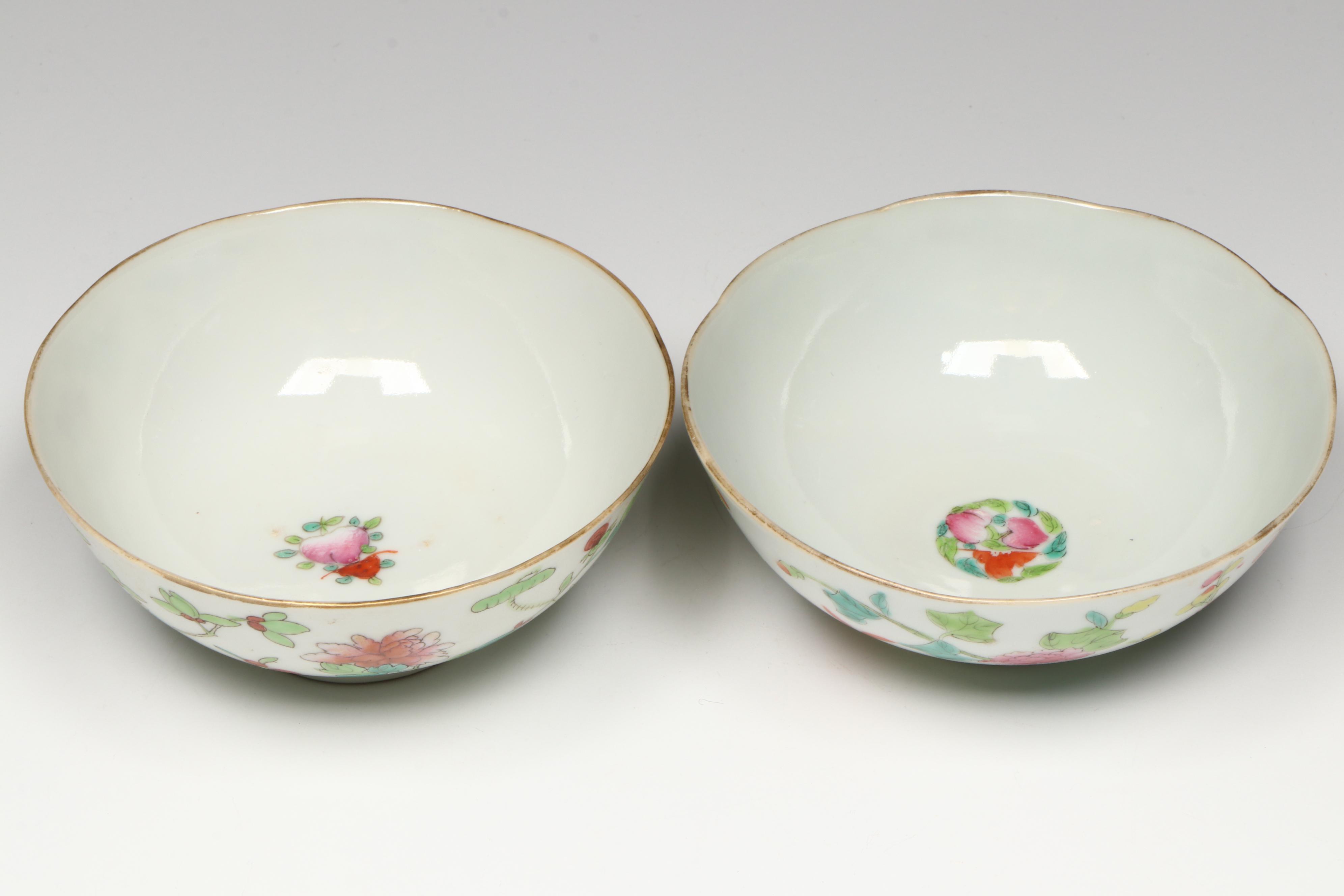 Antique Chinese Export Famille Rose Porcelain Tea Bowls, 19th Century