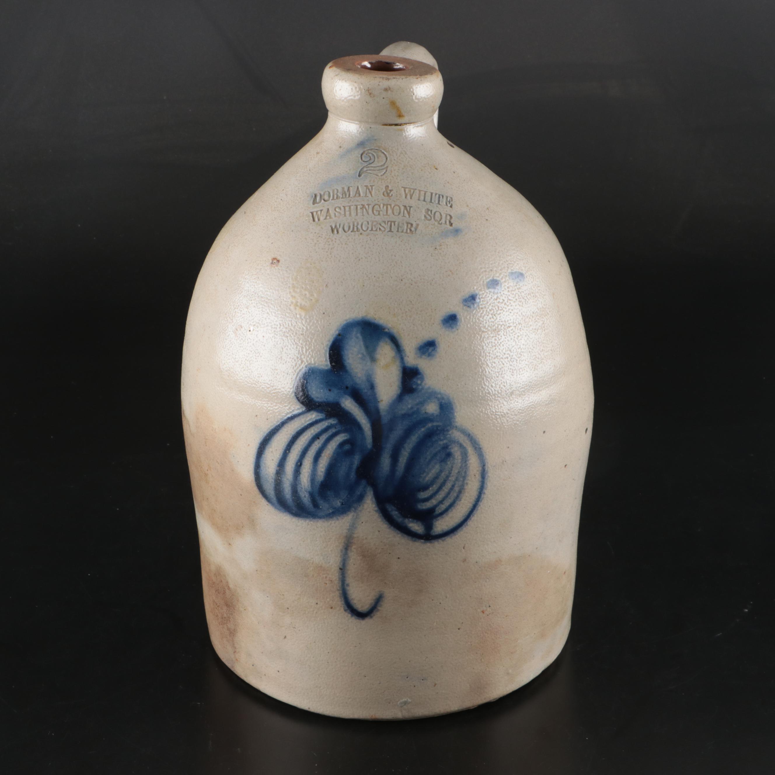 Dorman & White Two-Gallon Salt Glazed Stoneware Jug with Freehand Cobalt Design