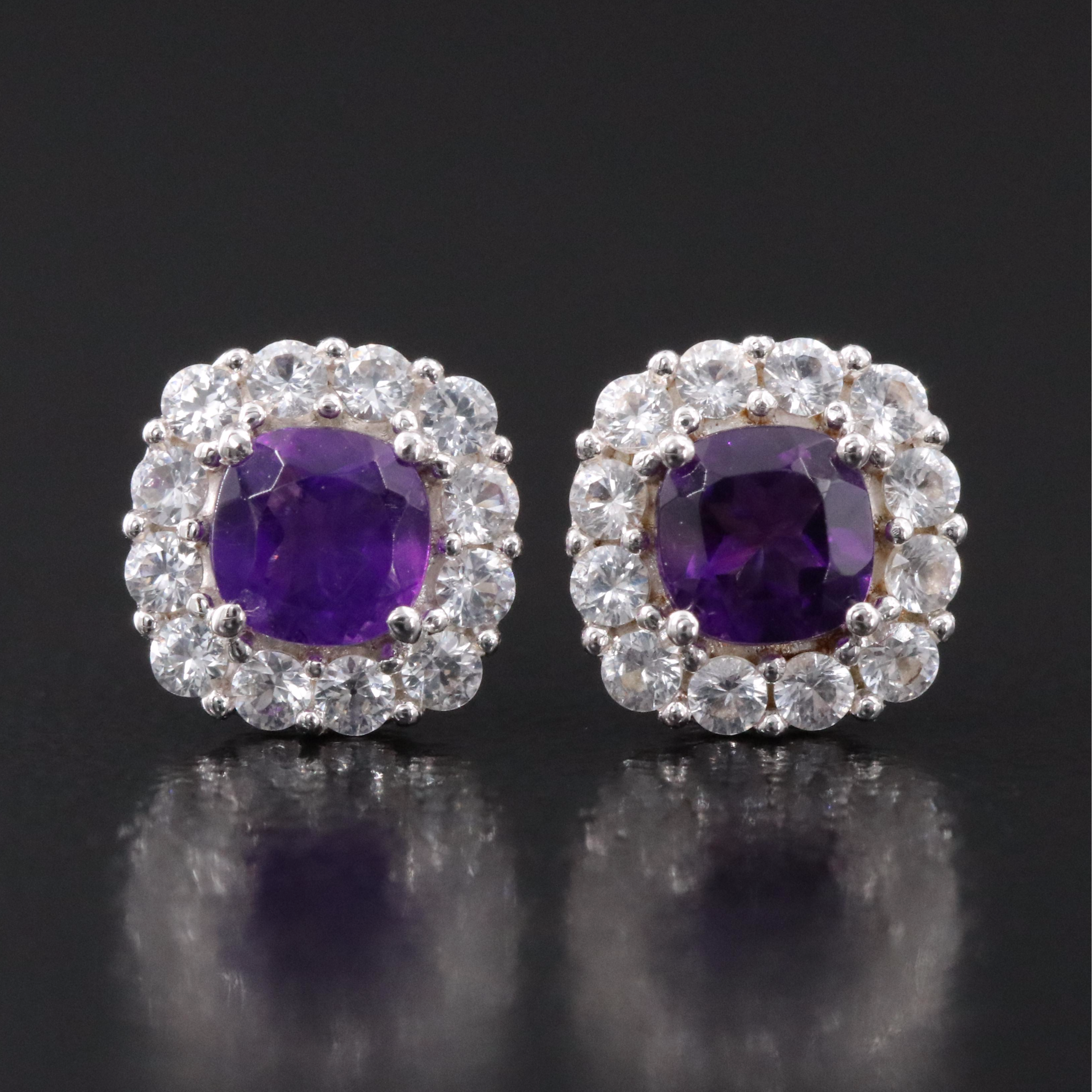 Sterling Amethyst and White Sapphire Earrings