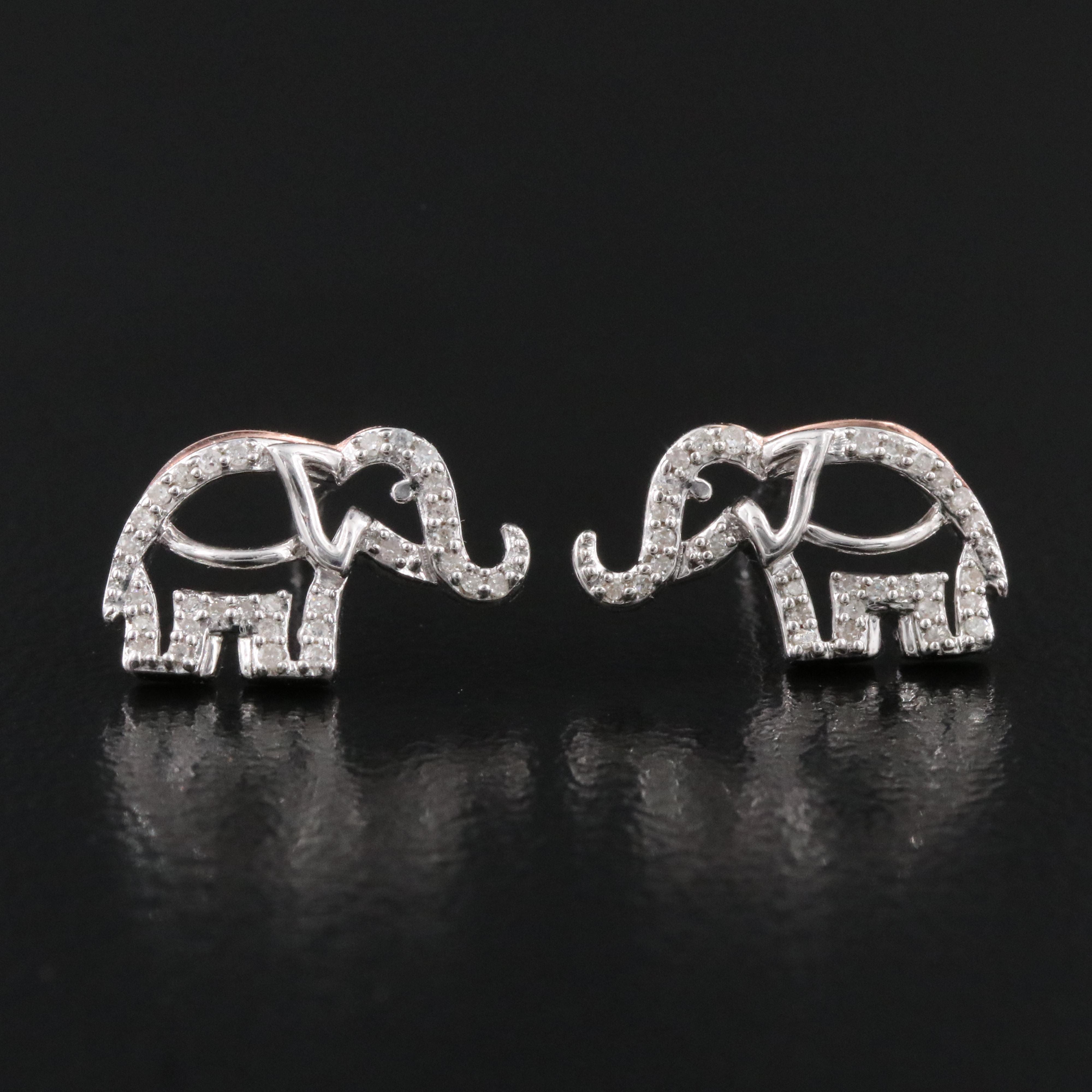 Sterling Diamond Elephant Earrings
