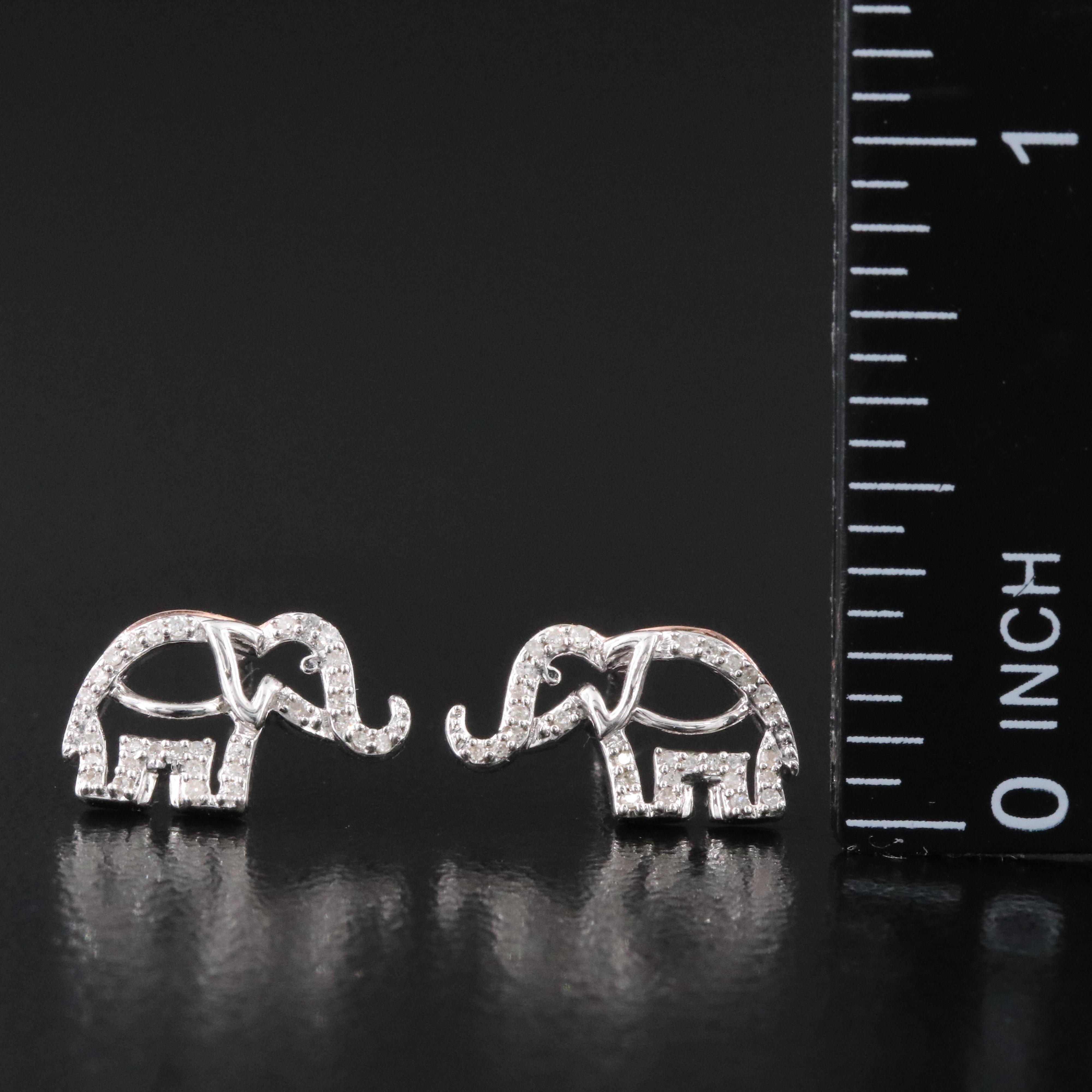 Sterling Diamond Elephant Earrings