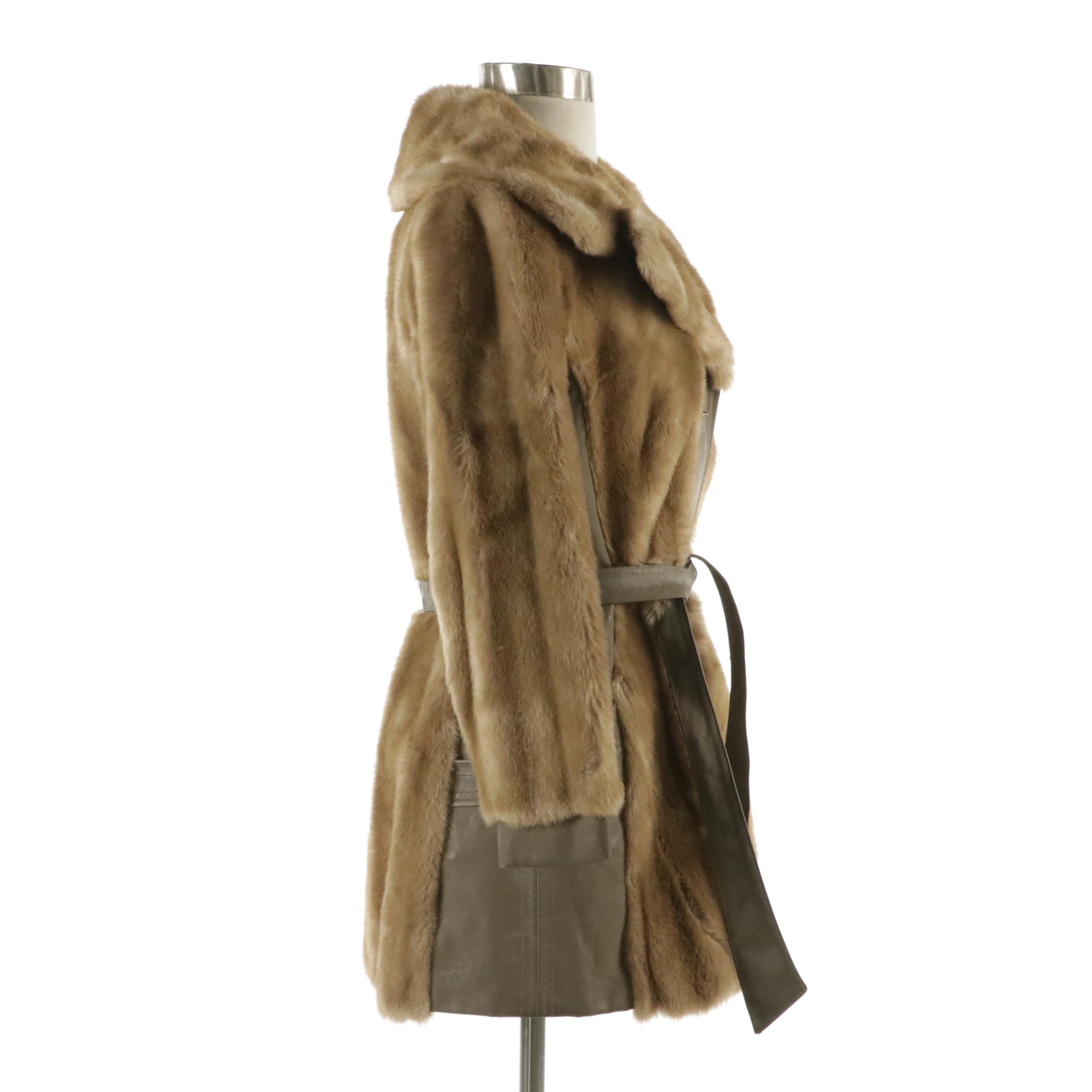 Dubrowsky & Joseph Taupe Leather and Faux Fur Coat