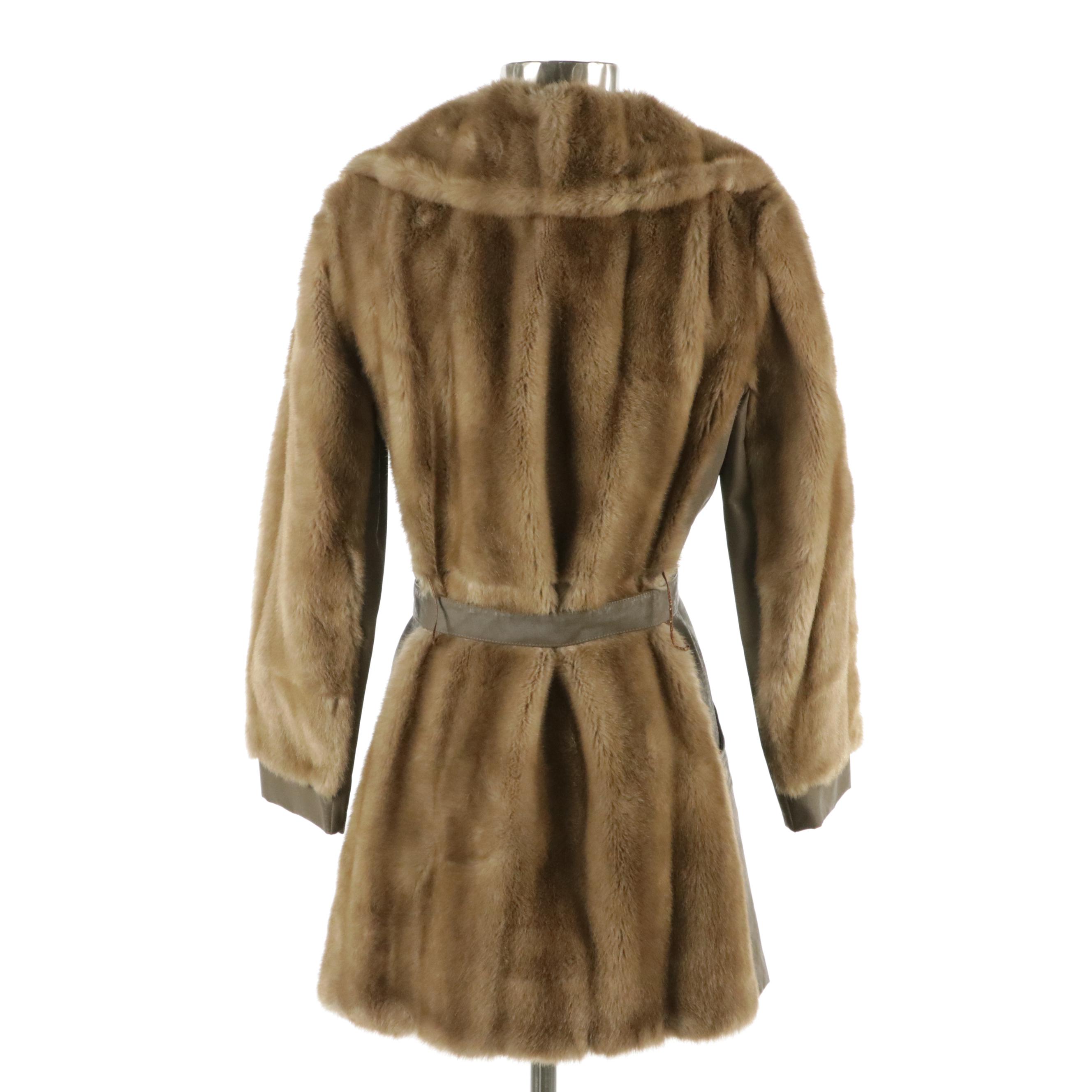Dubrowsky & Joseph Taupe Leather and Faux Fur Coat
