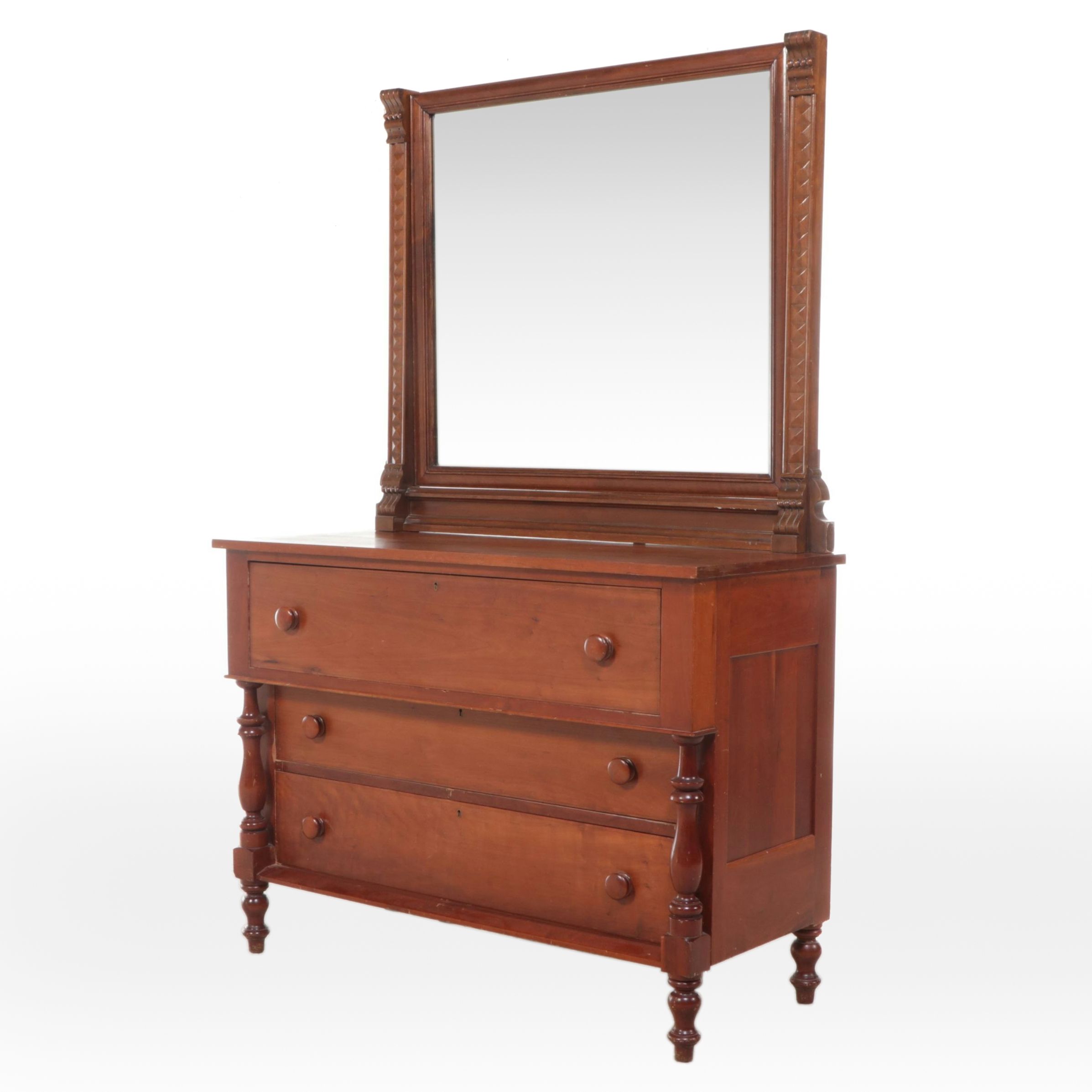 Empire Style Mahogany Dresser and Mirror, Early 20th Century