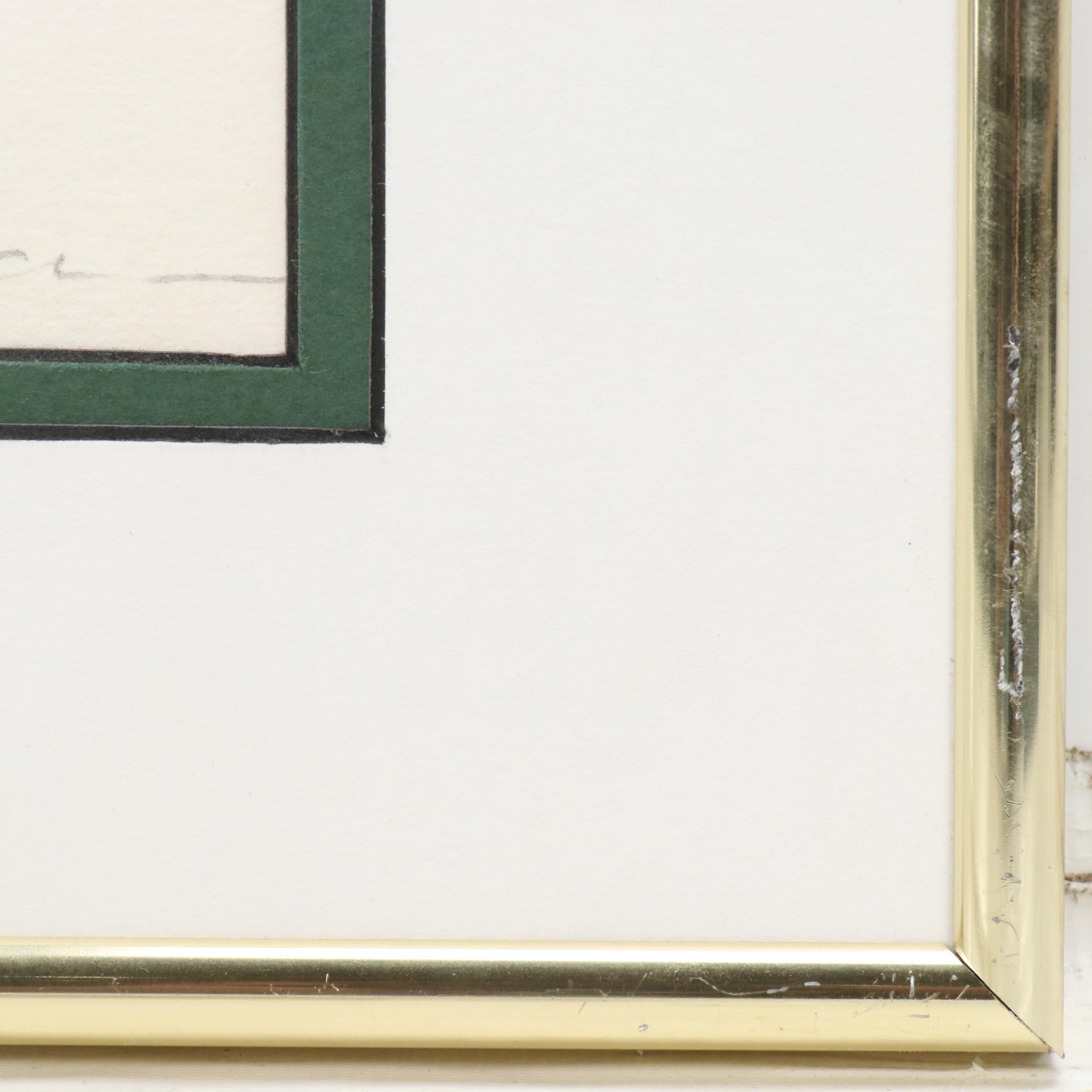 Coastal Townscape Lithograph, Late 20th Century