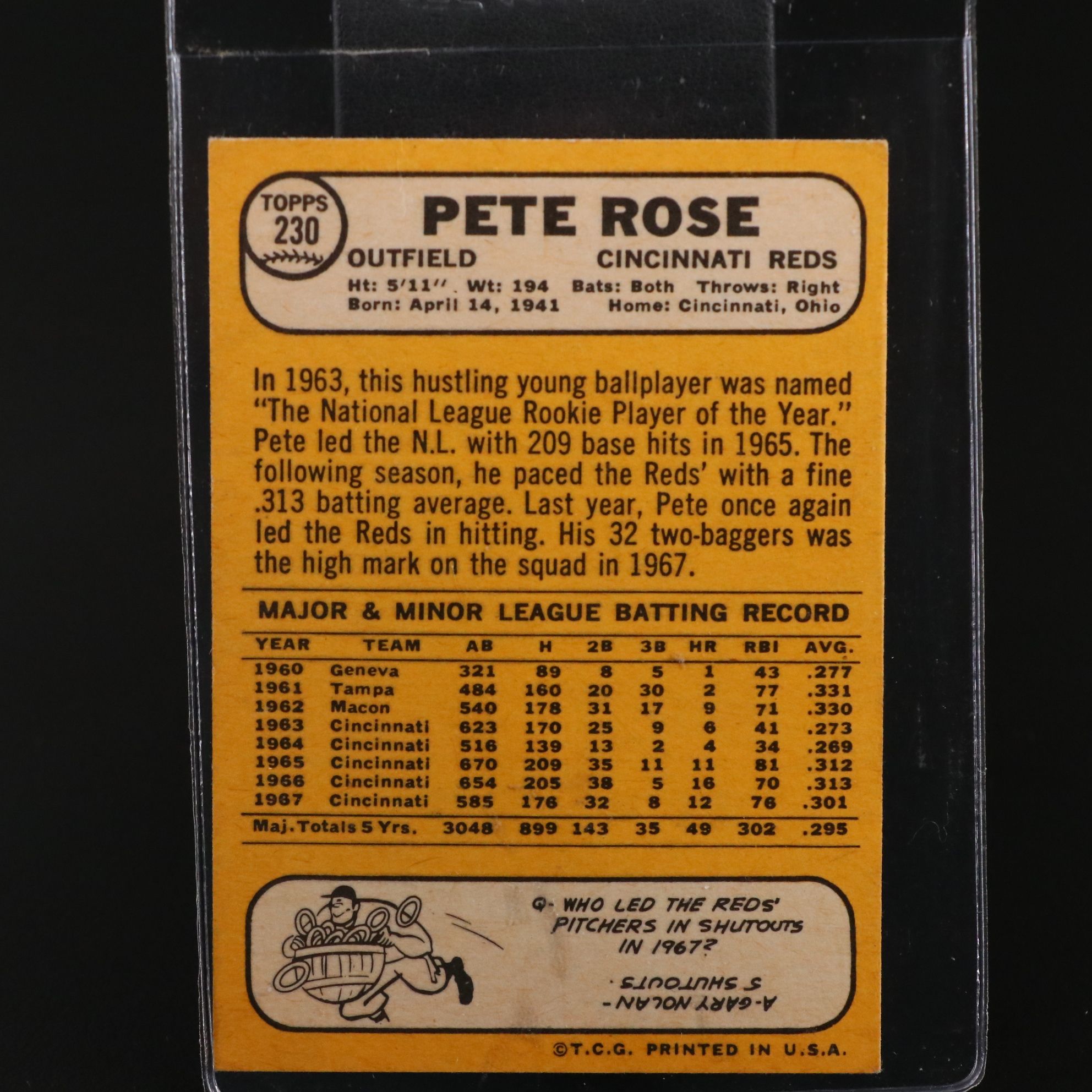 1968 Topps Pete Rose Cincinnati Reds Baseball Card