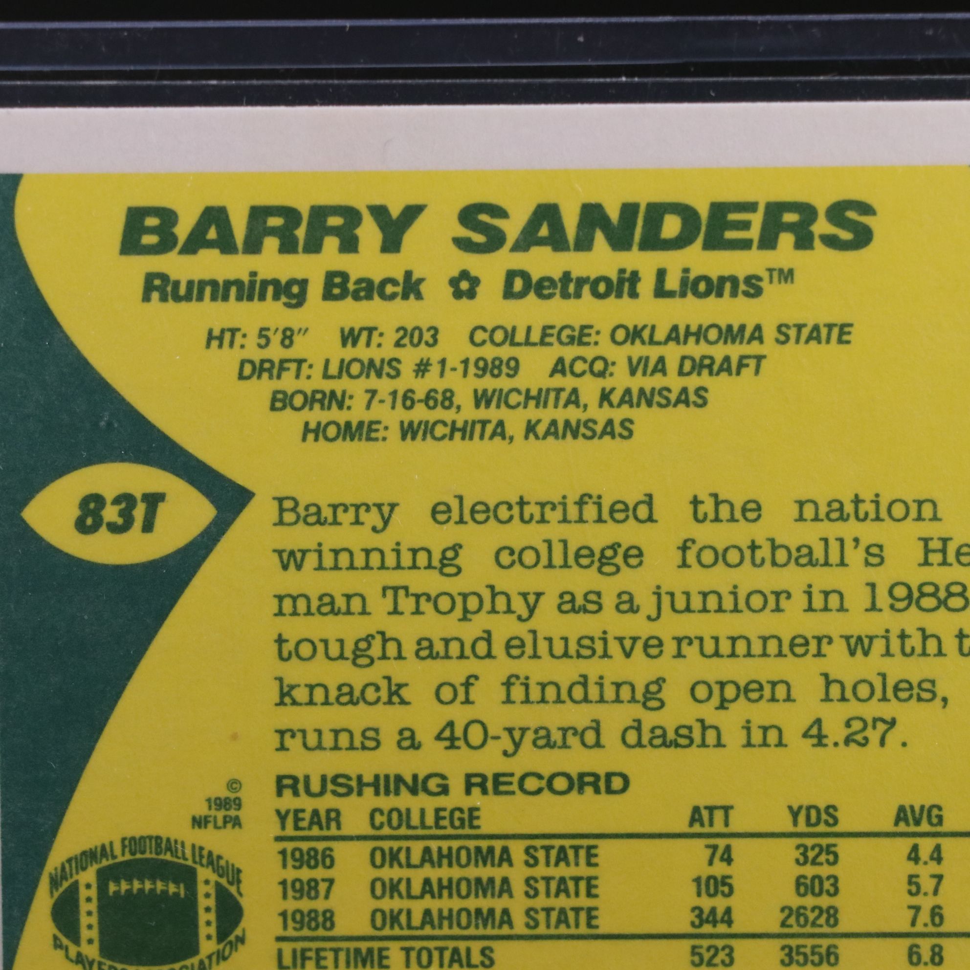 1989 Topps Traded Barry Sanders Detroit Lions Rookie Football Card