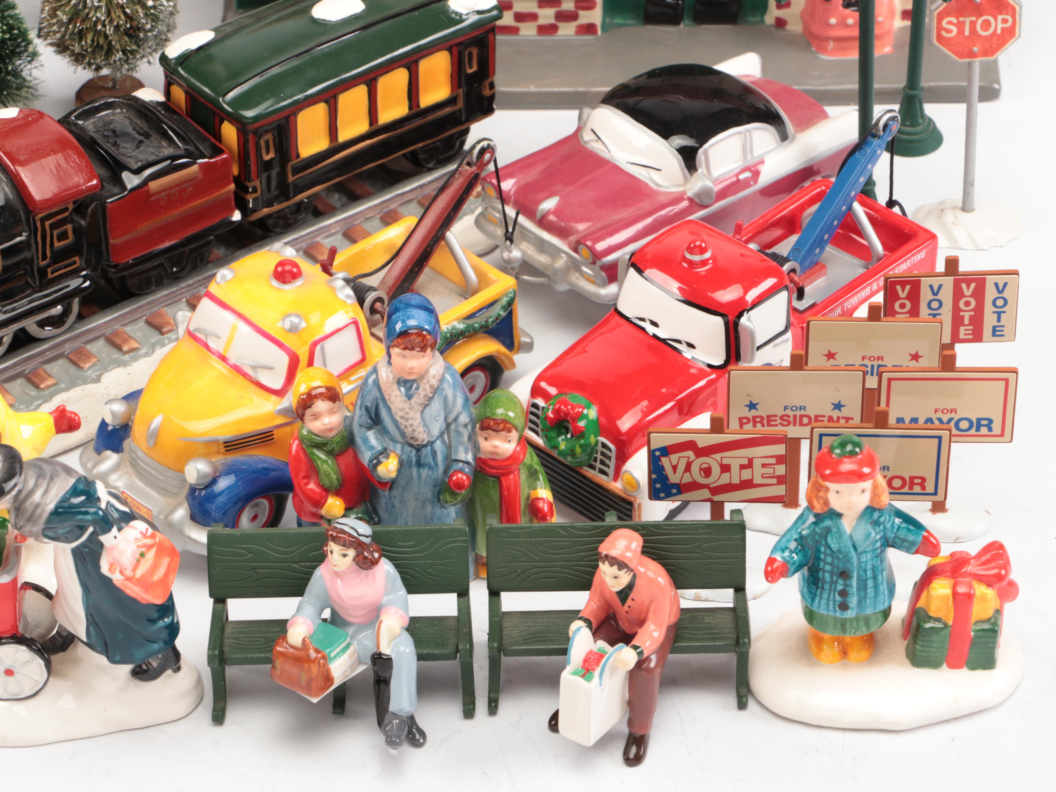 Dept. 56 U.S. Army Recruitment Set, AAA Towing Set, and Other Snow Village Décor