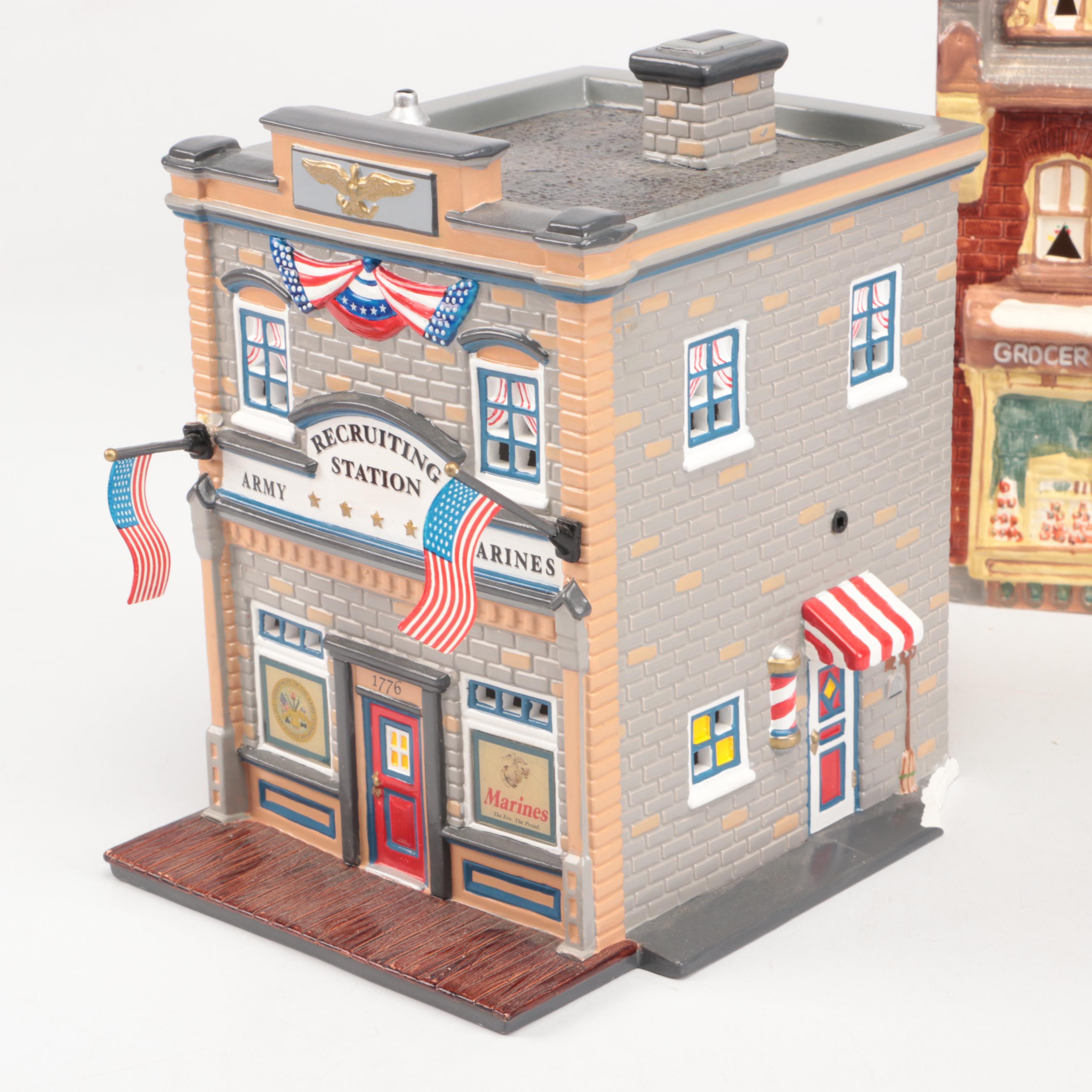 Dept. 56 U.S. Army Recruitment Set, AAA Towing Set, and Other Snow Village Décor