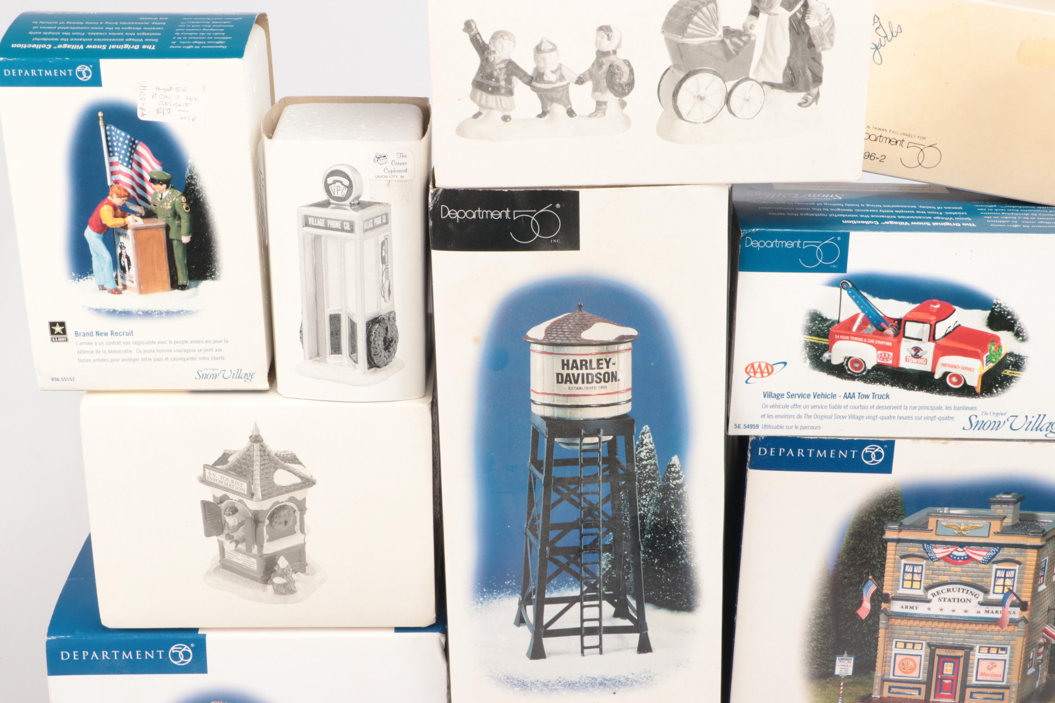 Dept. 56 U.S. Army Recruitment Set, AAA Towing Set, and Other Snow Village Décor