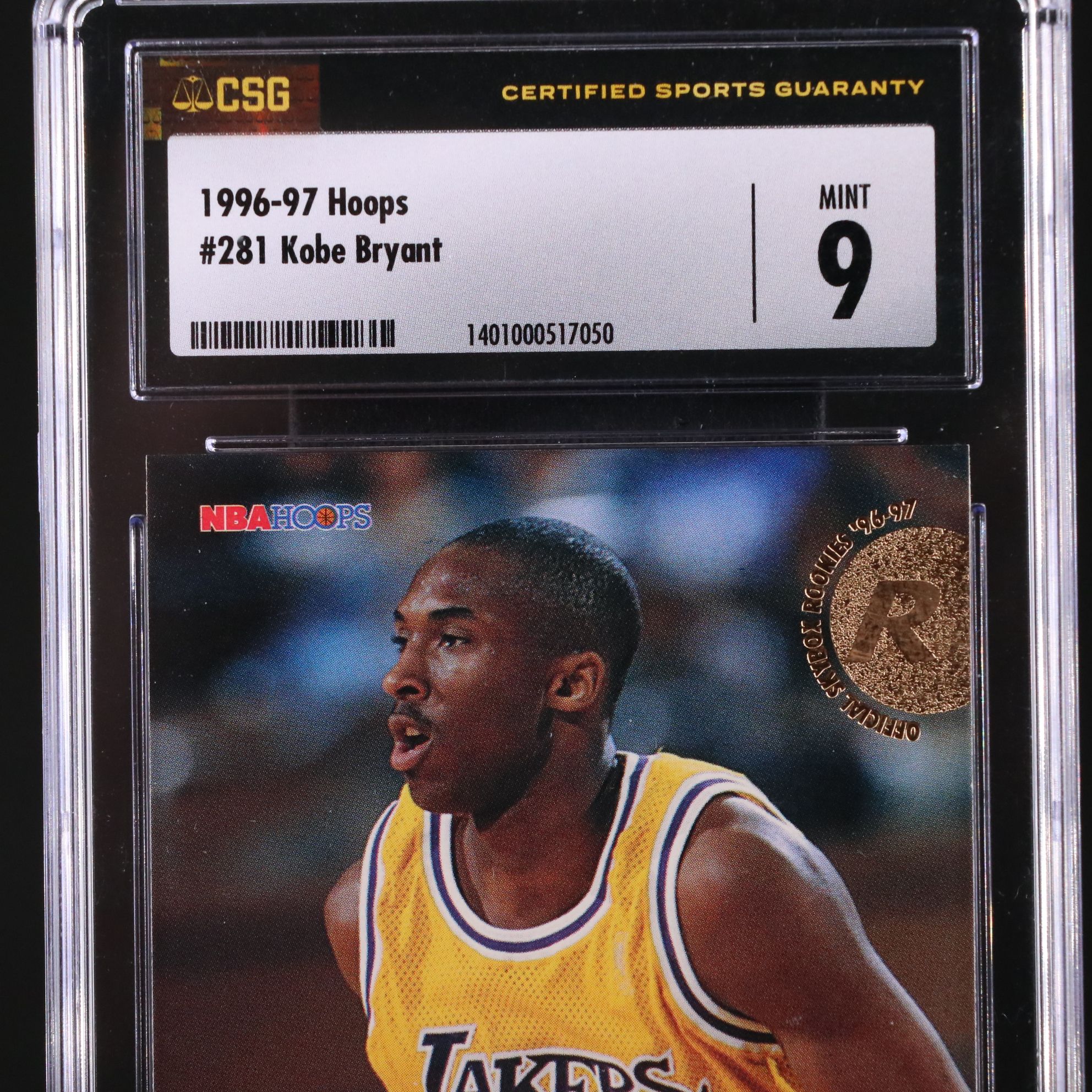 1996-97 NBA Hoops Kobe Bryant Los Angeles Lakers Rookie Card Graded CSG 9