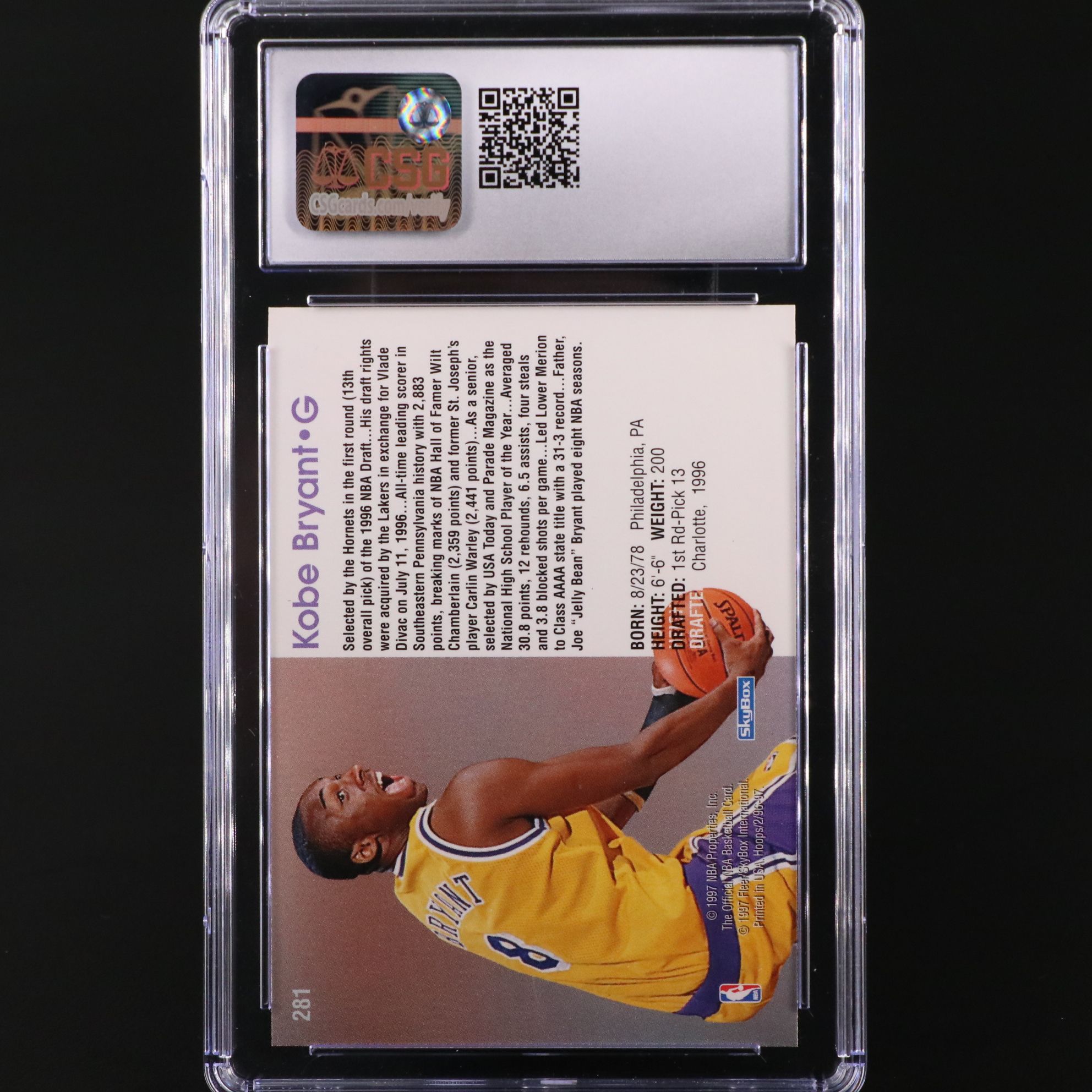 1996-97 NBA Hoops Kobe Bryant Los Angeles Lakers Rookie Card Graded CSG 9