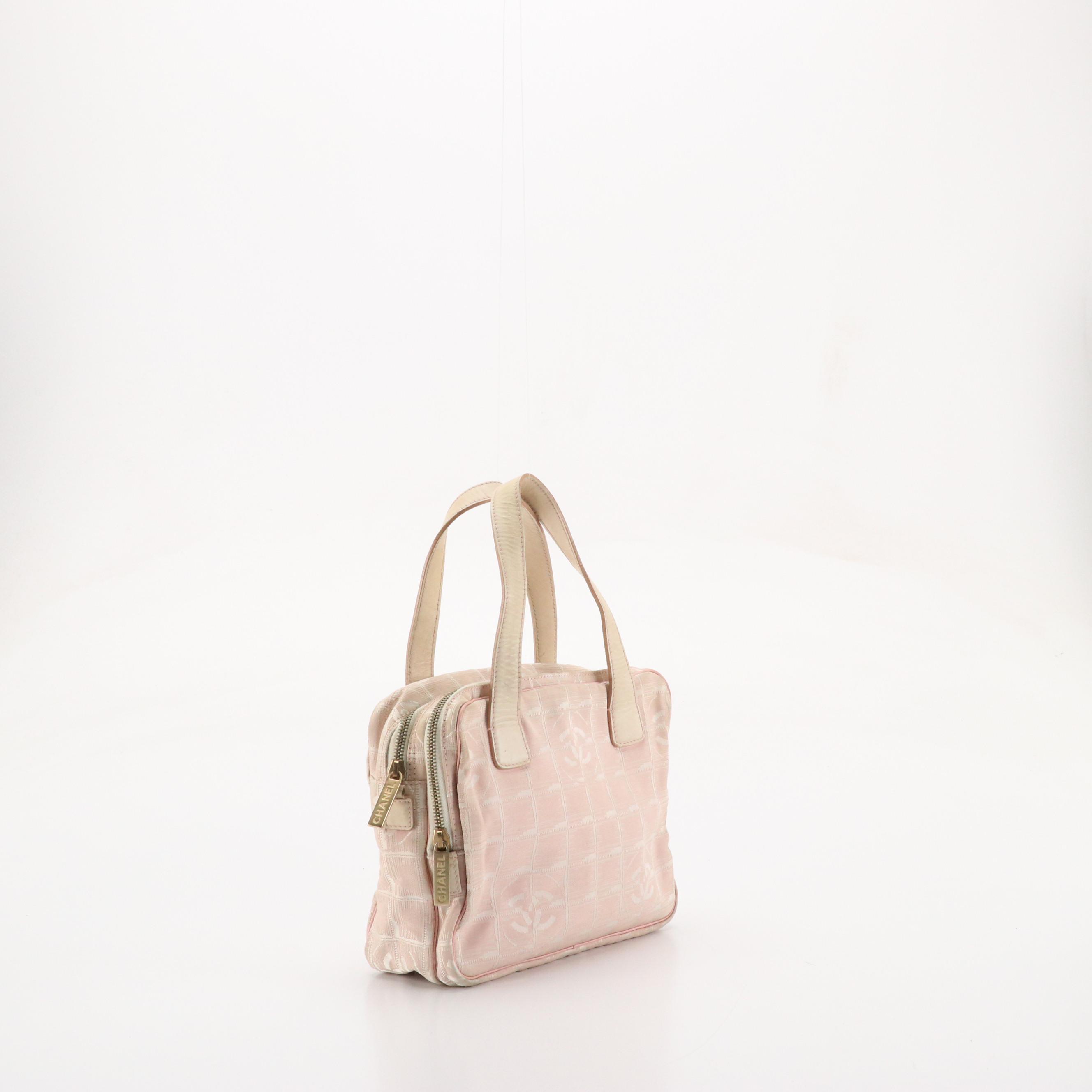 Chanel Travel Ligne Two Compartment Handbag in Light Pink CC Nylon Jacquard