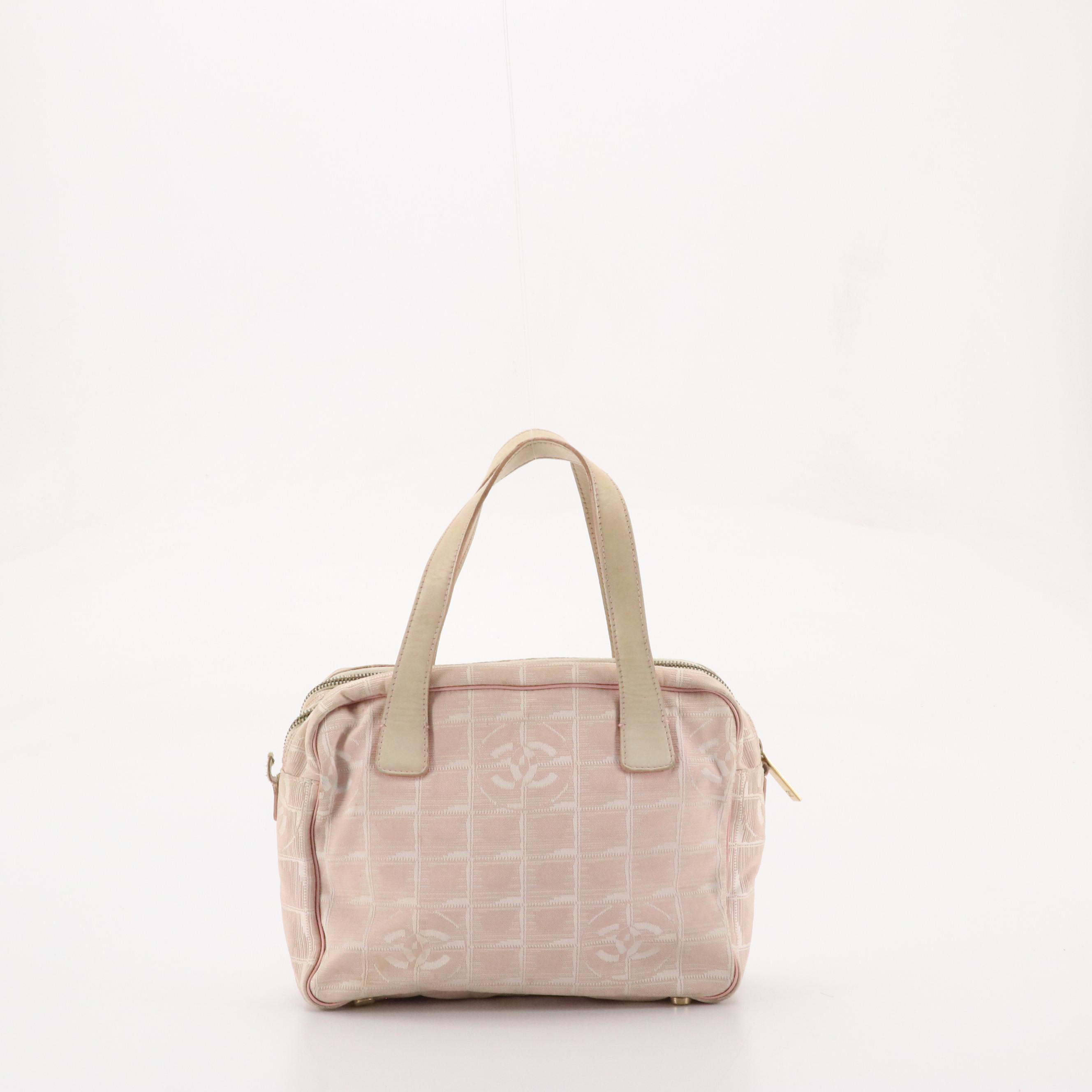 Chanel Travel Ligne Two Compartment Handbag in Light Pink CC Nylon Jacquard