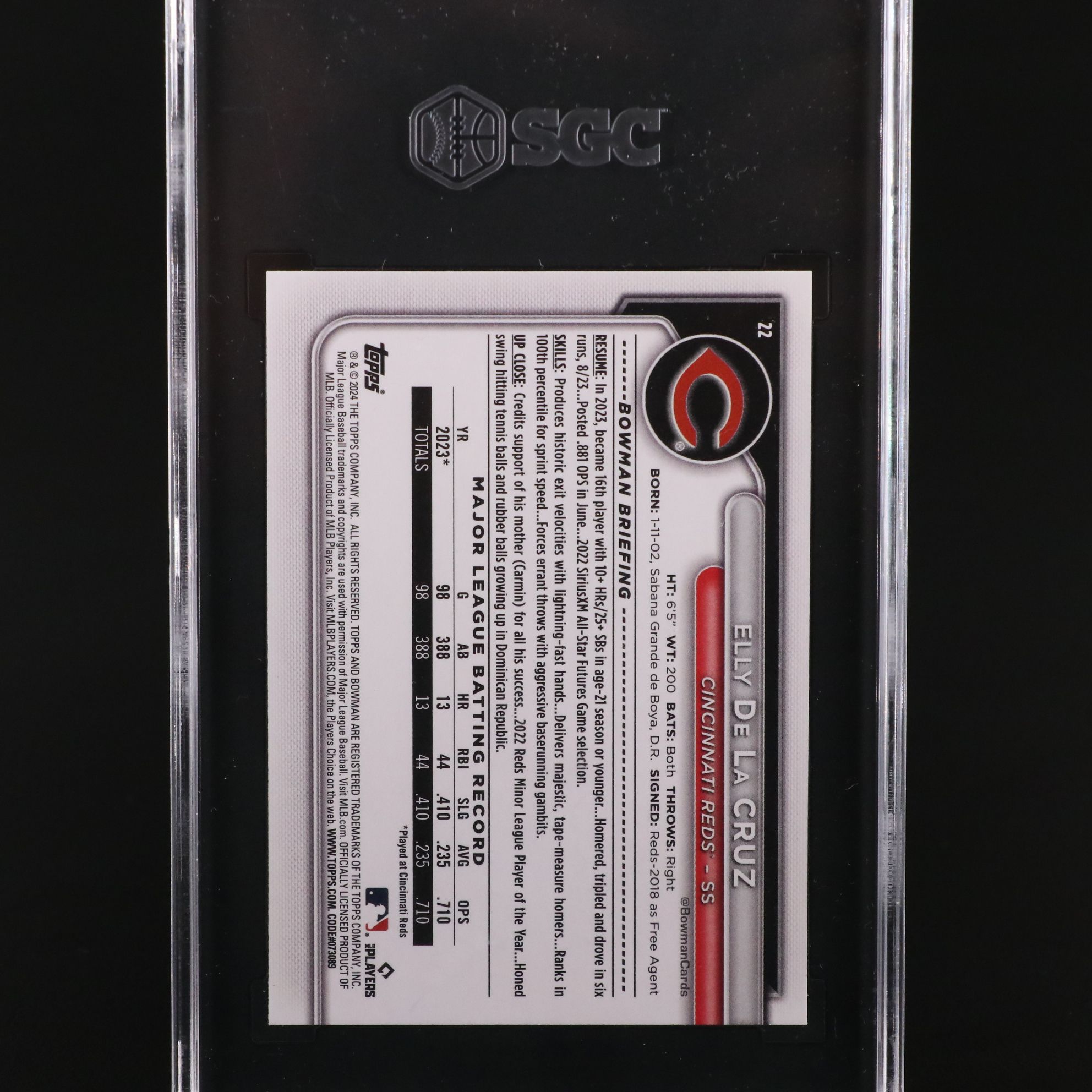 2024 Bowman Elly De La Cruz Cincinnati Reds Rookie Card Graded SGC 10