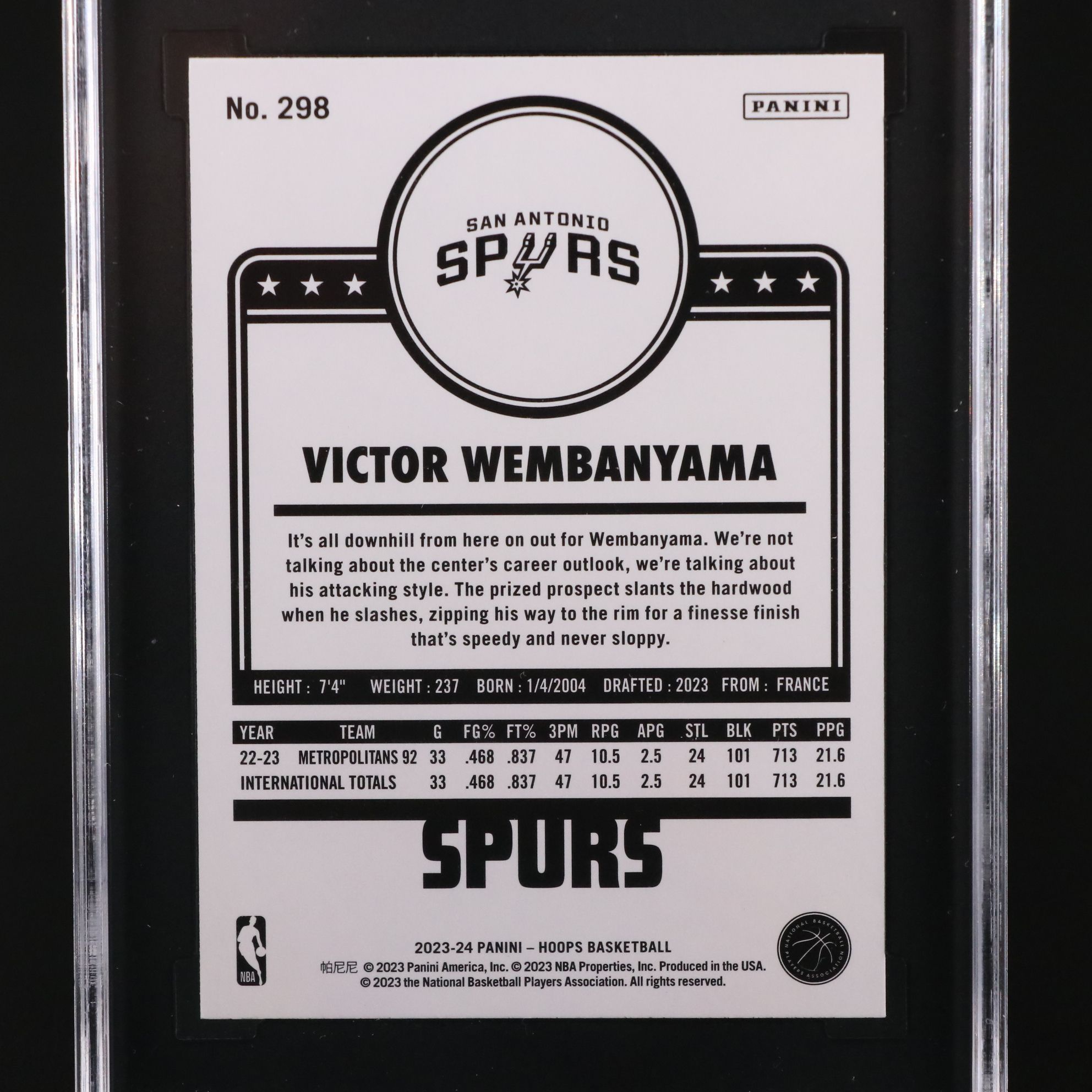 2023 Panini Hoops Victor Wembanyama Rookie Basketball Card Graded SGC 10