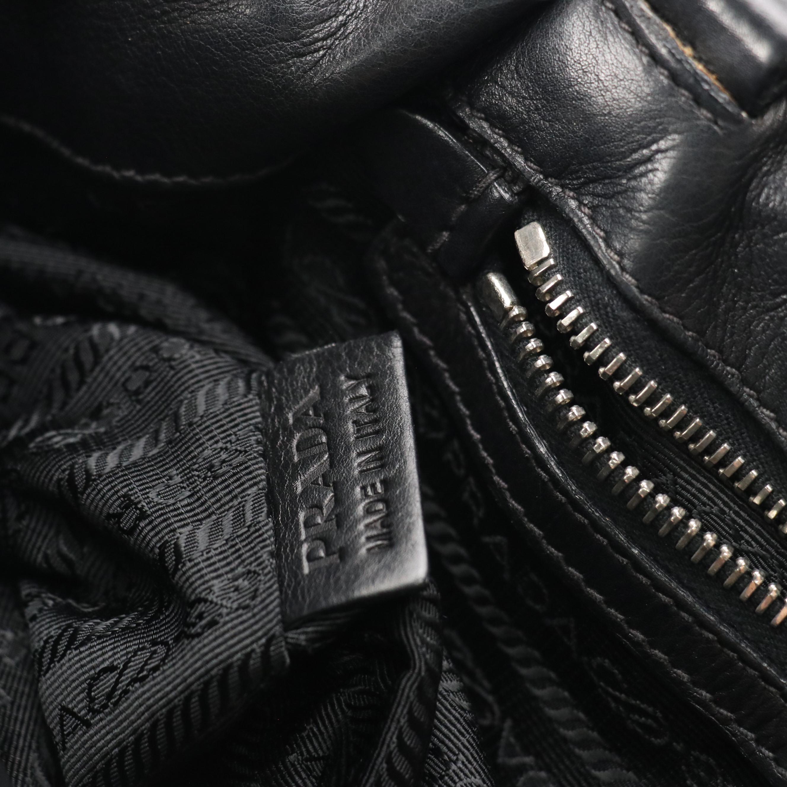 Prada Pleated Frills Handbag Tote in Black Calfskin Leather