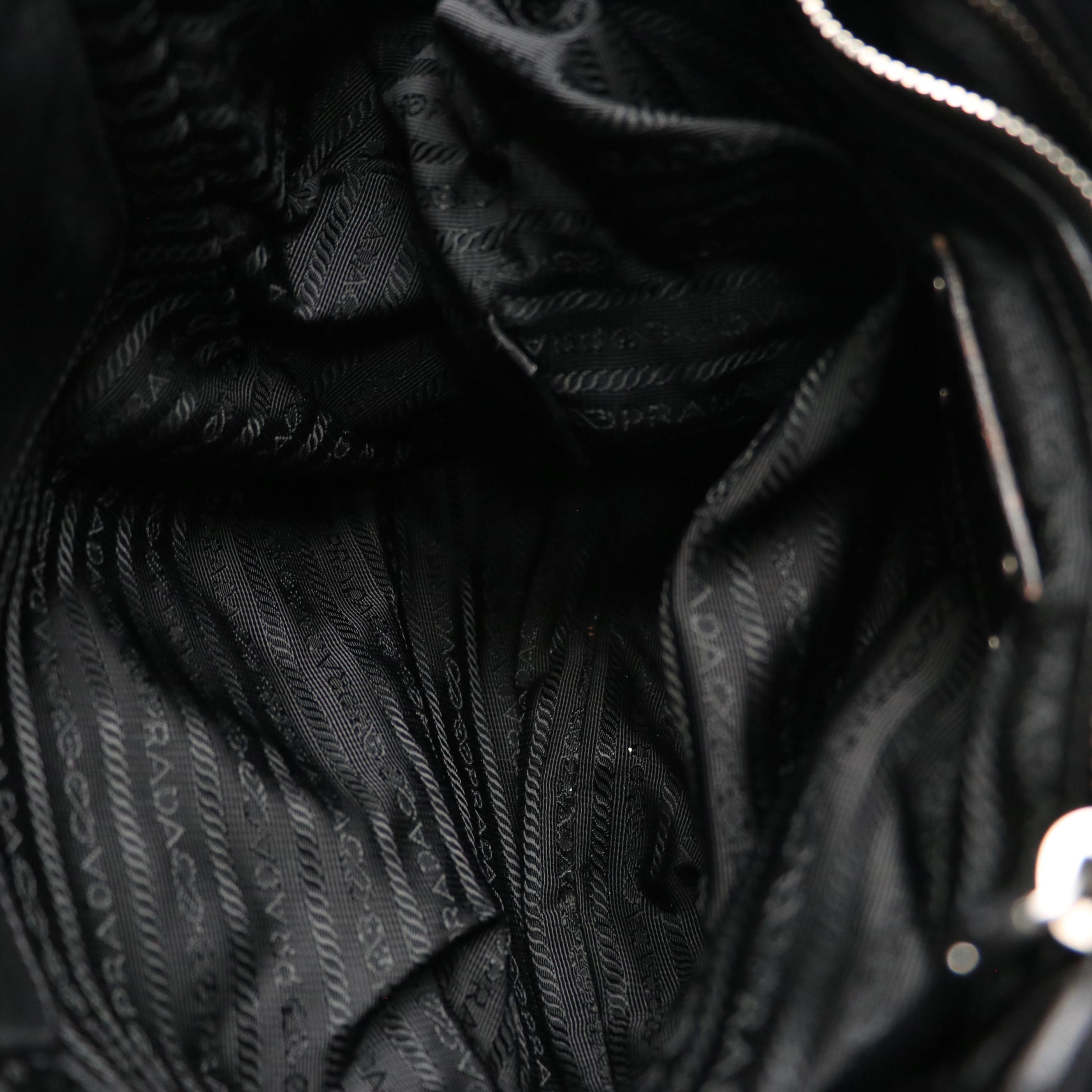 Prada Pleated Frills Handbag Tote in Black Calfskin Leather