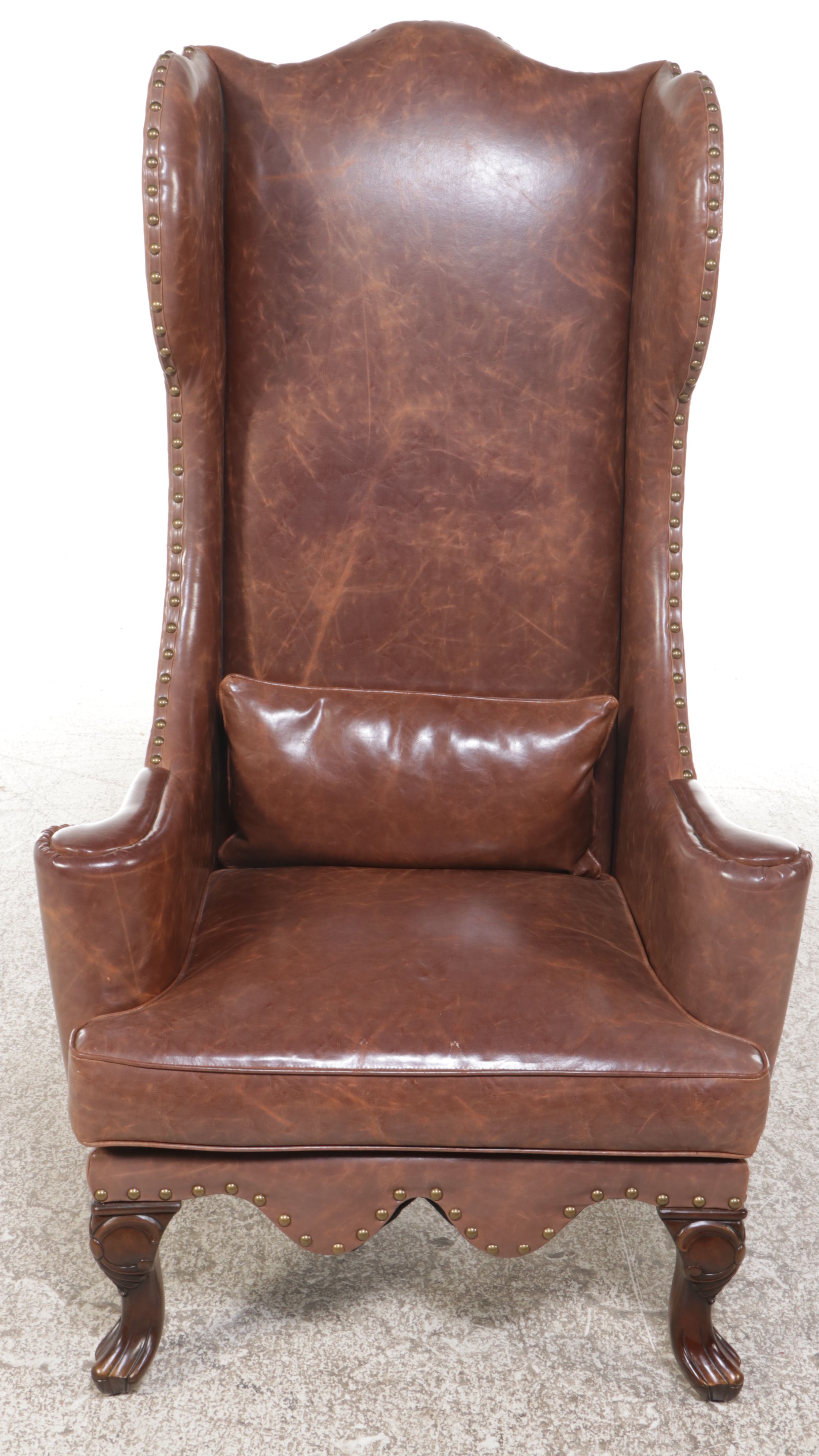 Pair of Wingback Faux Leather Armchair with Nailhead Trim