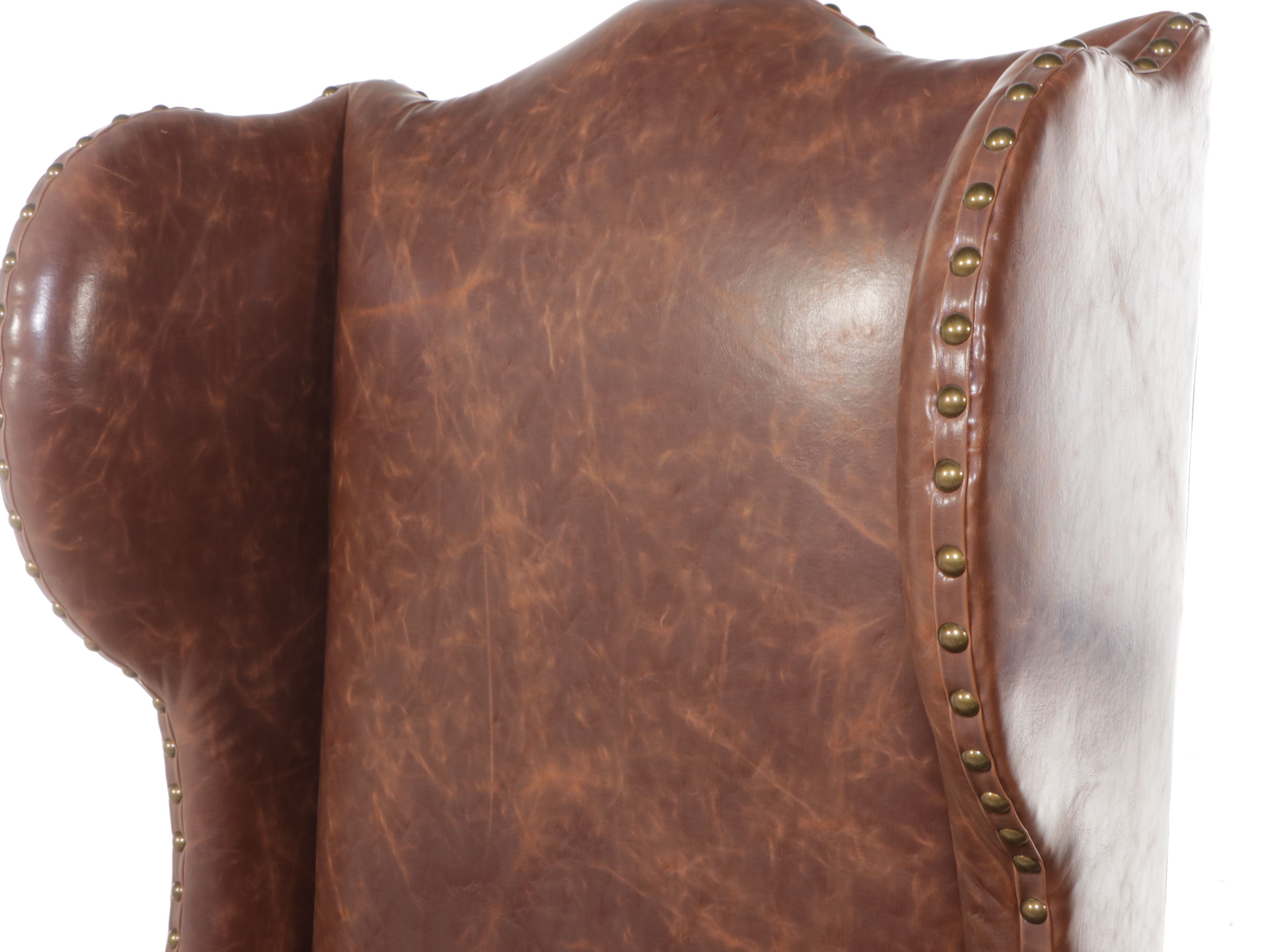 Pair of Wingback Faux Leather Armchair with Nailhead Trim