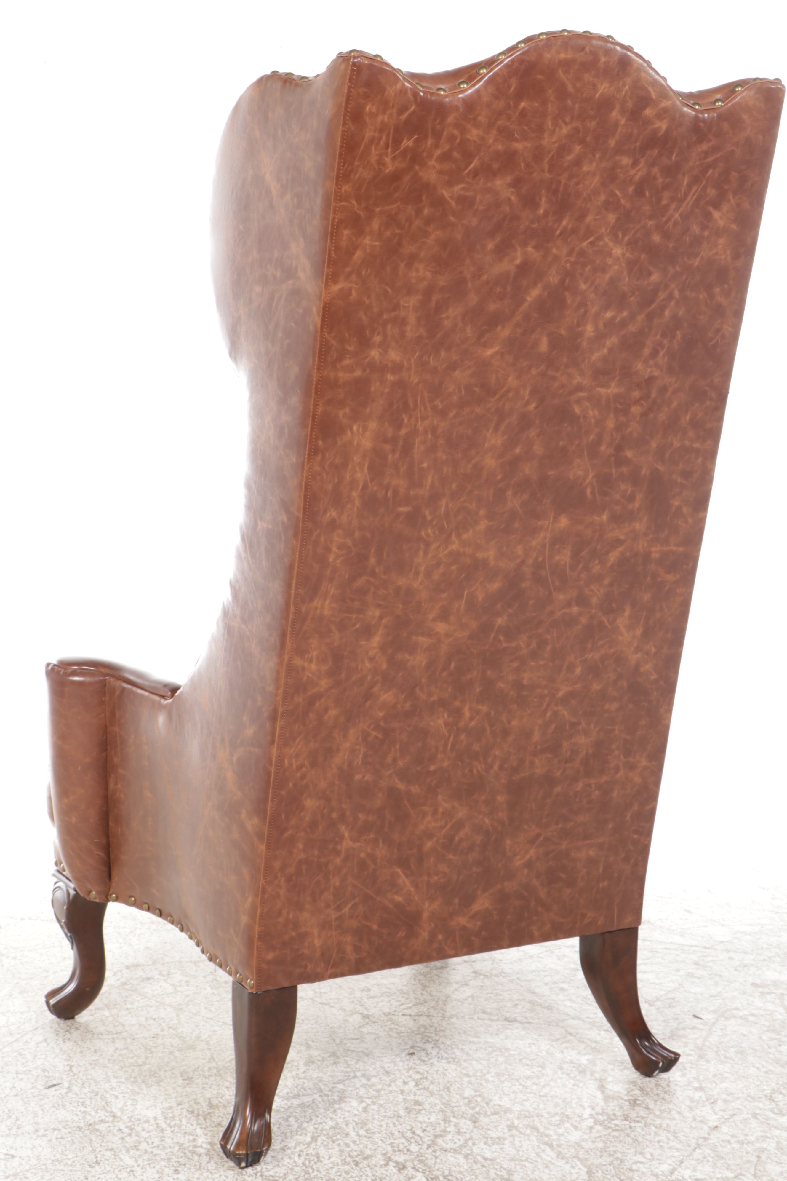 Pair of Wingback Faux Leather Armchair with Nailhead Trim