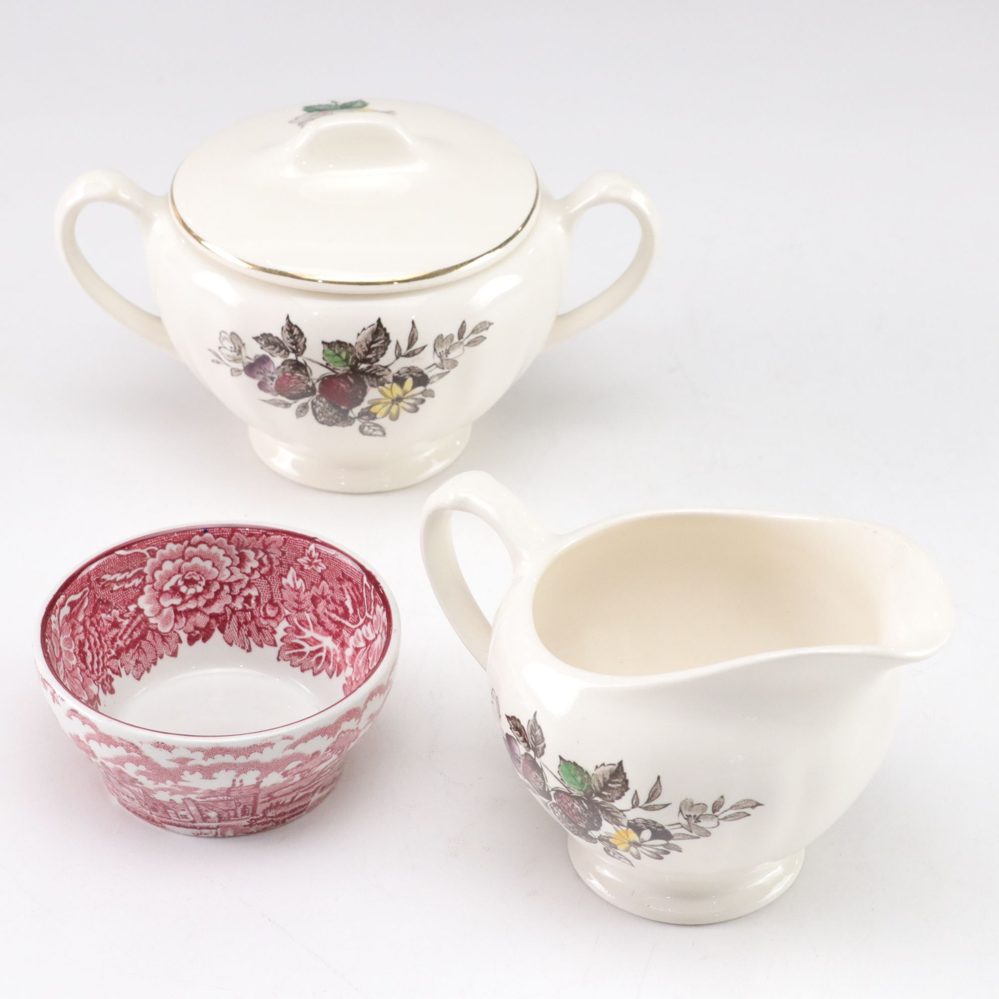 A. Lanternier Limoges Porcelain Dinnerware with English Cream, Sugar, and Dish