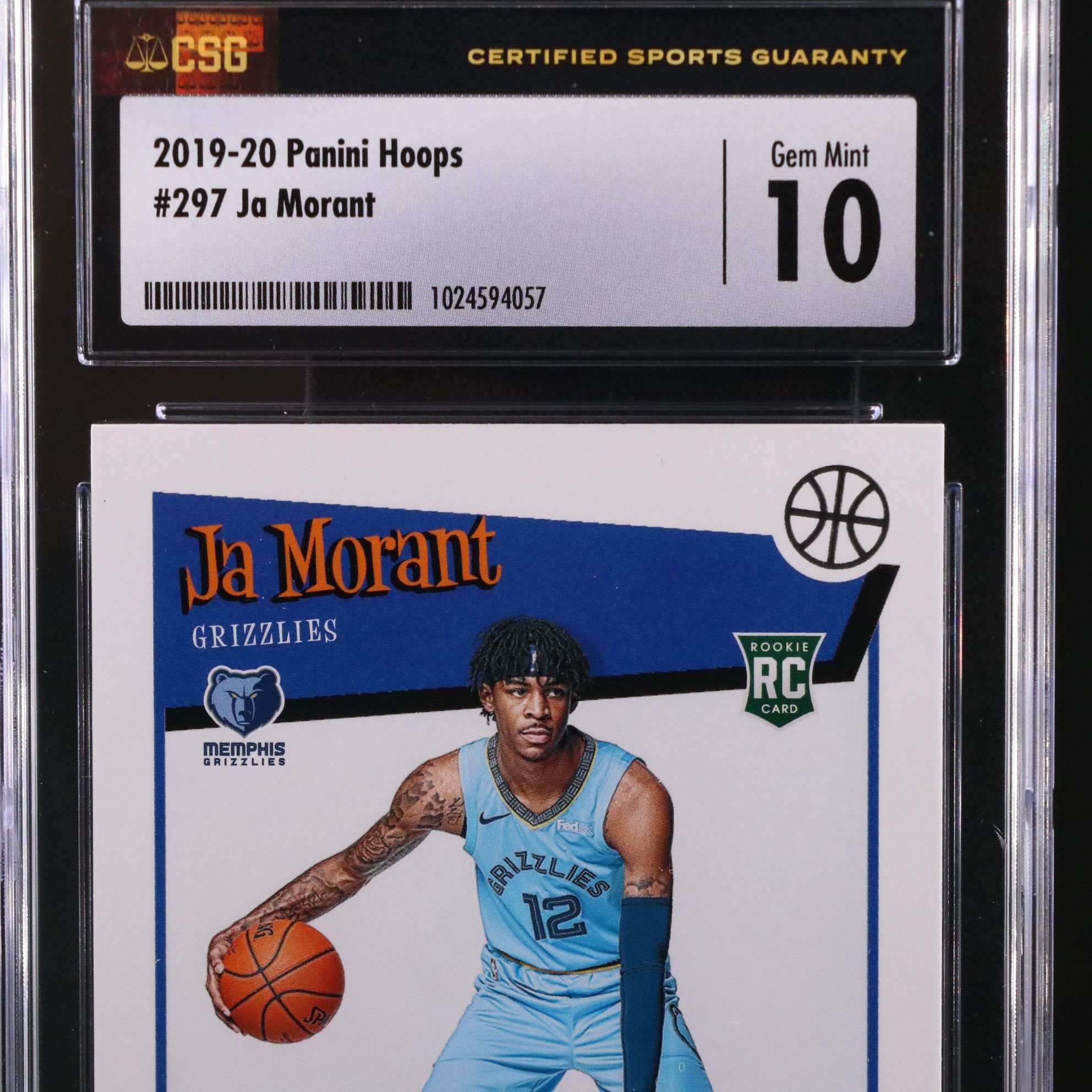2019-20 Panini NBA Hoops Ja Morant Rookie Basketball Card Graded CSG 10