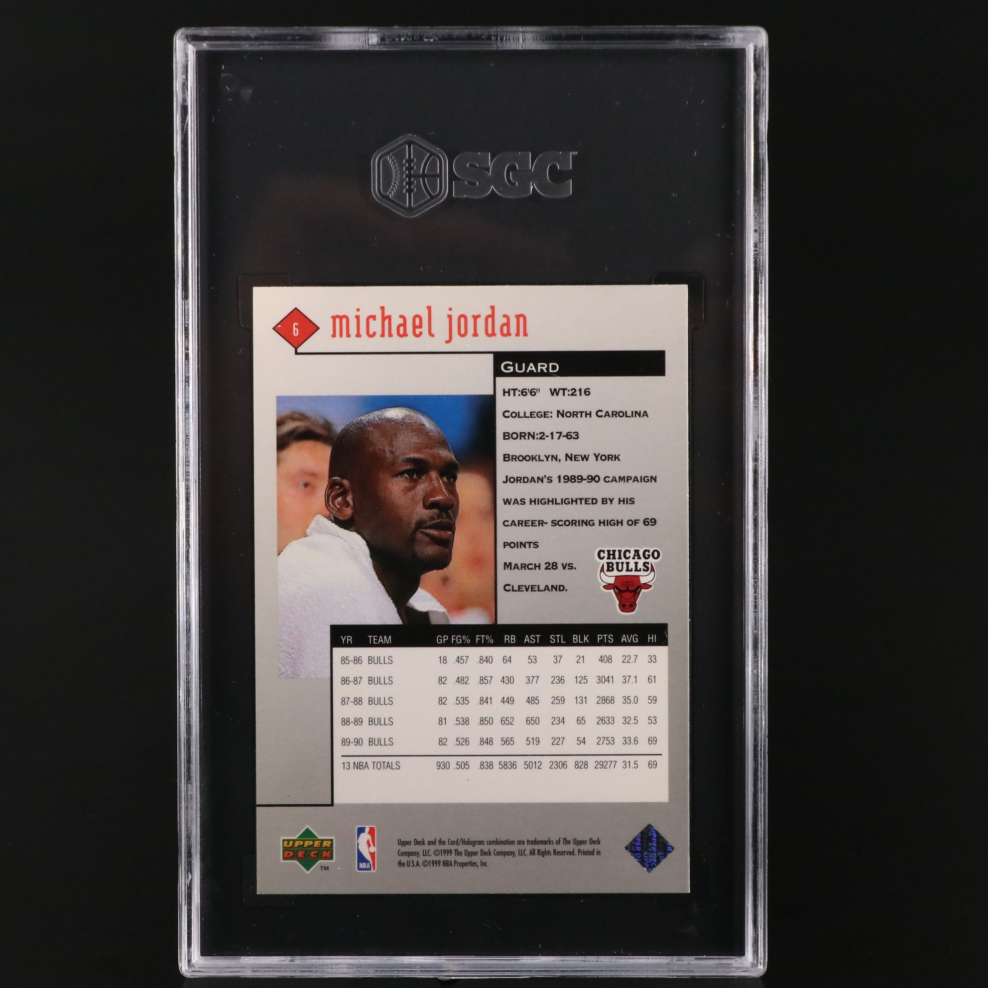 1998-99 Upper Deck Black Diamond Michael Jordan Chicago Bulls Card Graded SGC 9