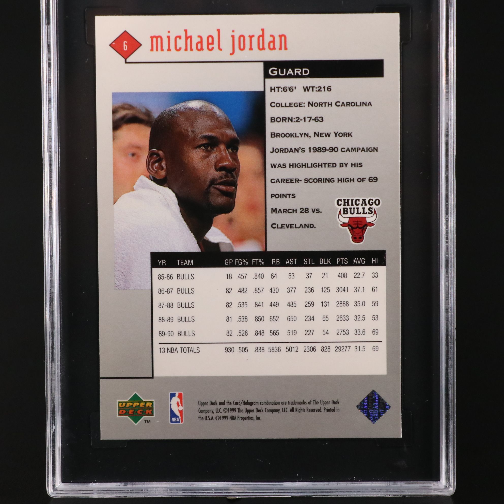 1998-99 Upper Deck Black Diamond Michael Jordan Chicago Bulls Card Graded SGC 9