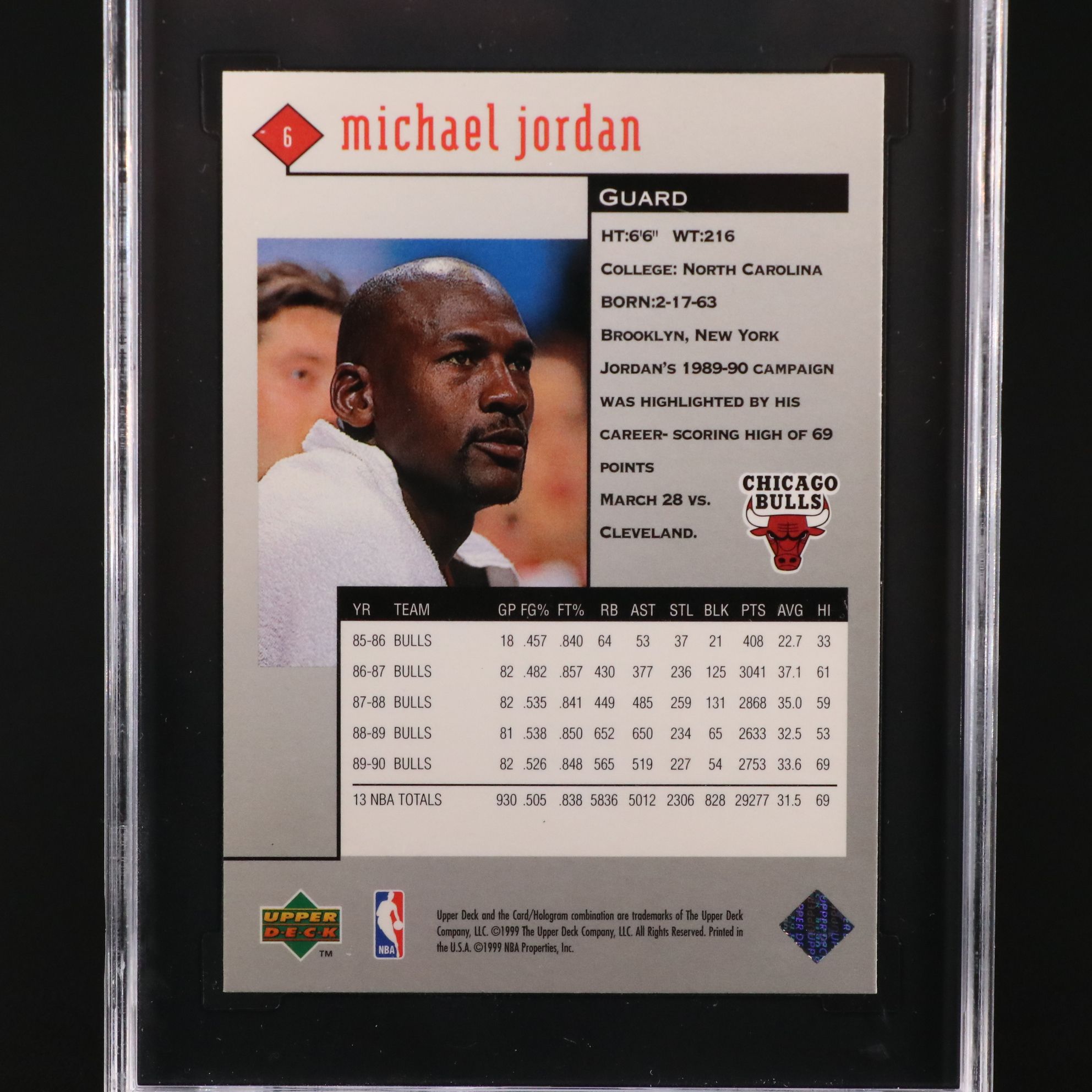 1998-99 Upper Deck Black Diamond Michael Jordan Chicago Bulls Card Graded SGC 9