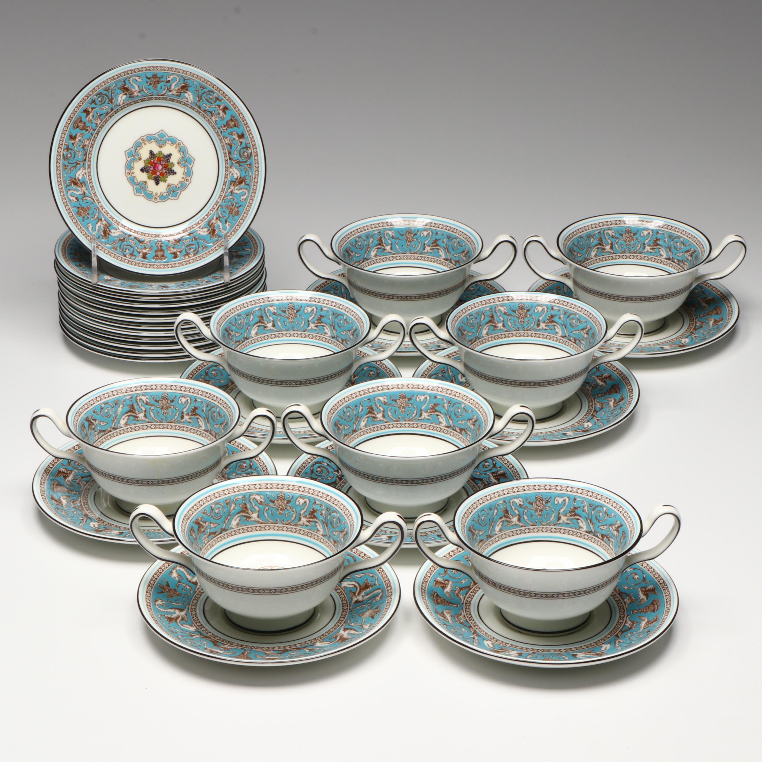 Wedgwood "Florentine" Bone China Soup Bowls with Bread and Butter Plates