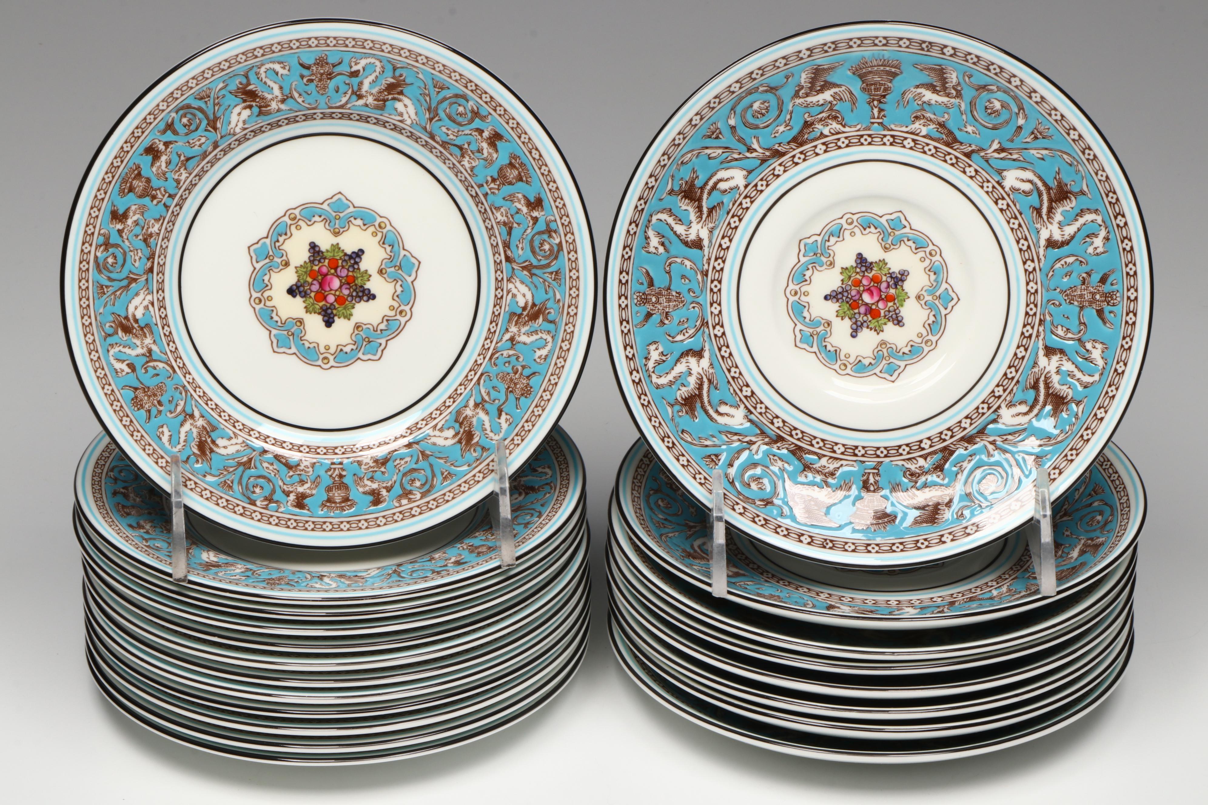 Wedgwood "Florentine" Bone China Soup Bowls with Bread and Butter Plates