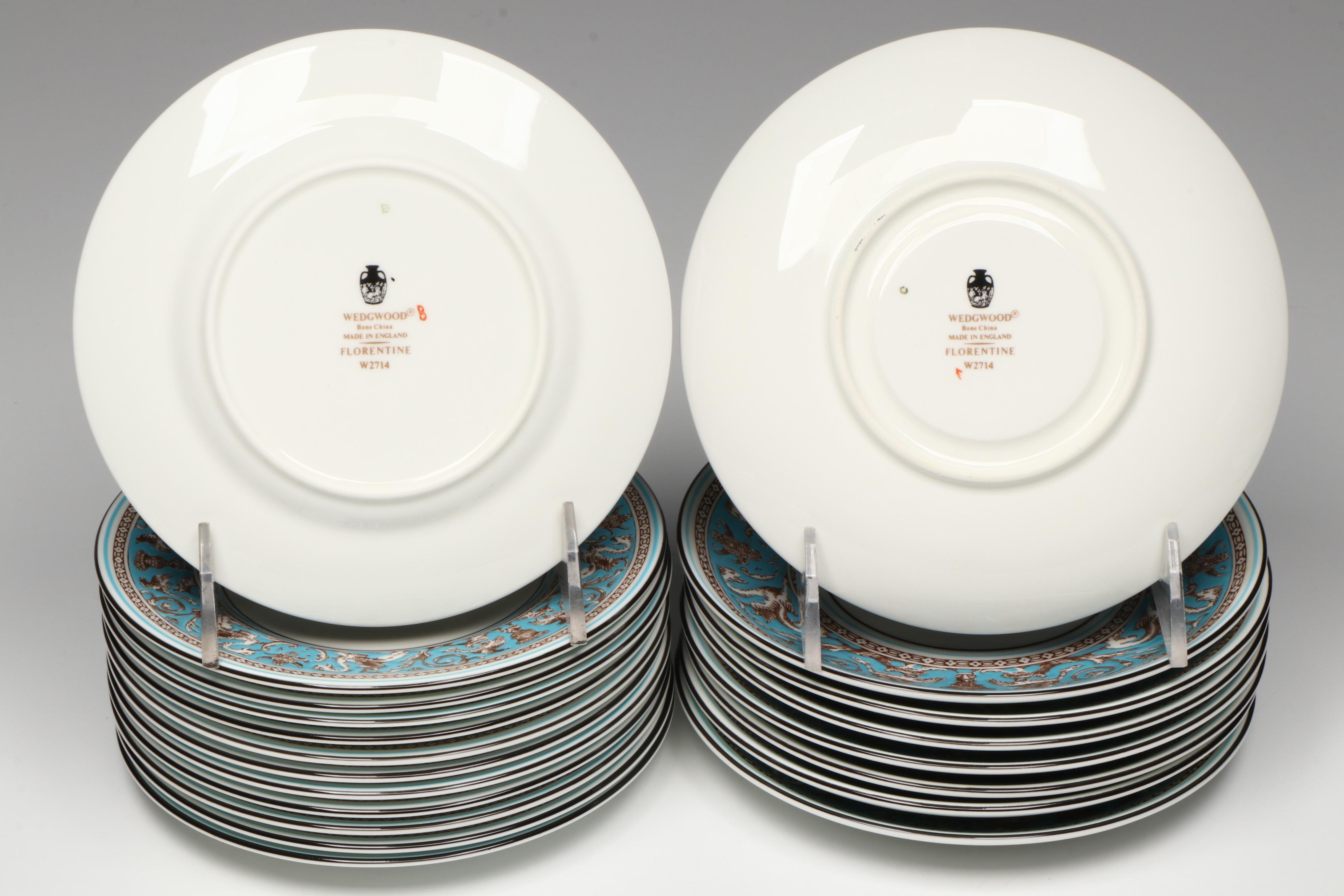 Wedgwood "Florentine" Bone China Soup Bowls with Bread and Butter Plates