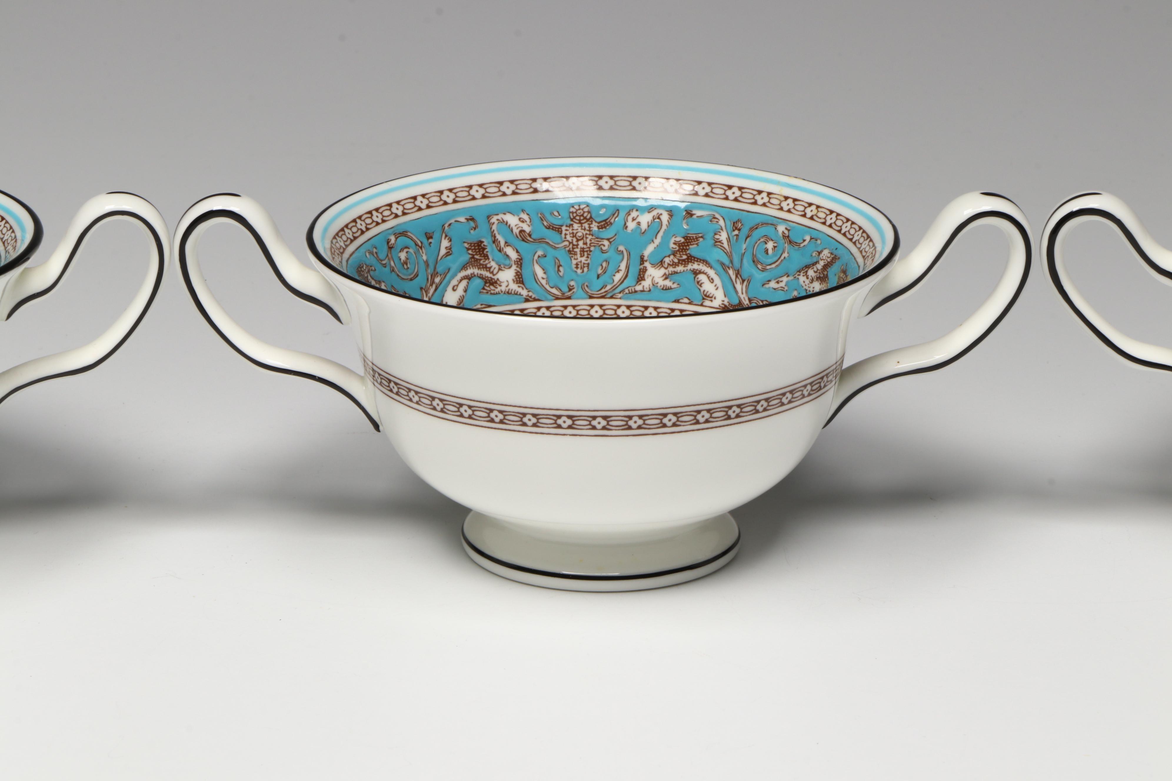 Wedgwood "Florentine" Bone China Soup Bowls with Bread and Butter Plates